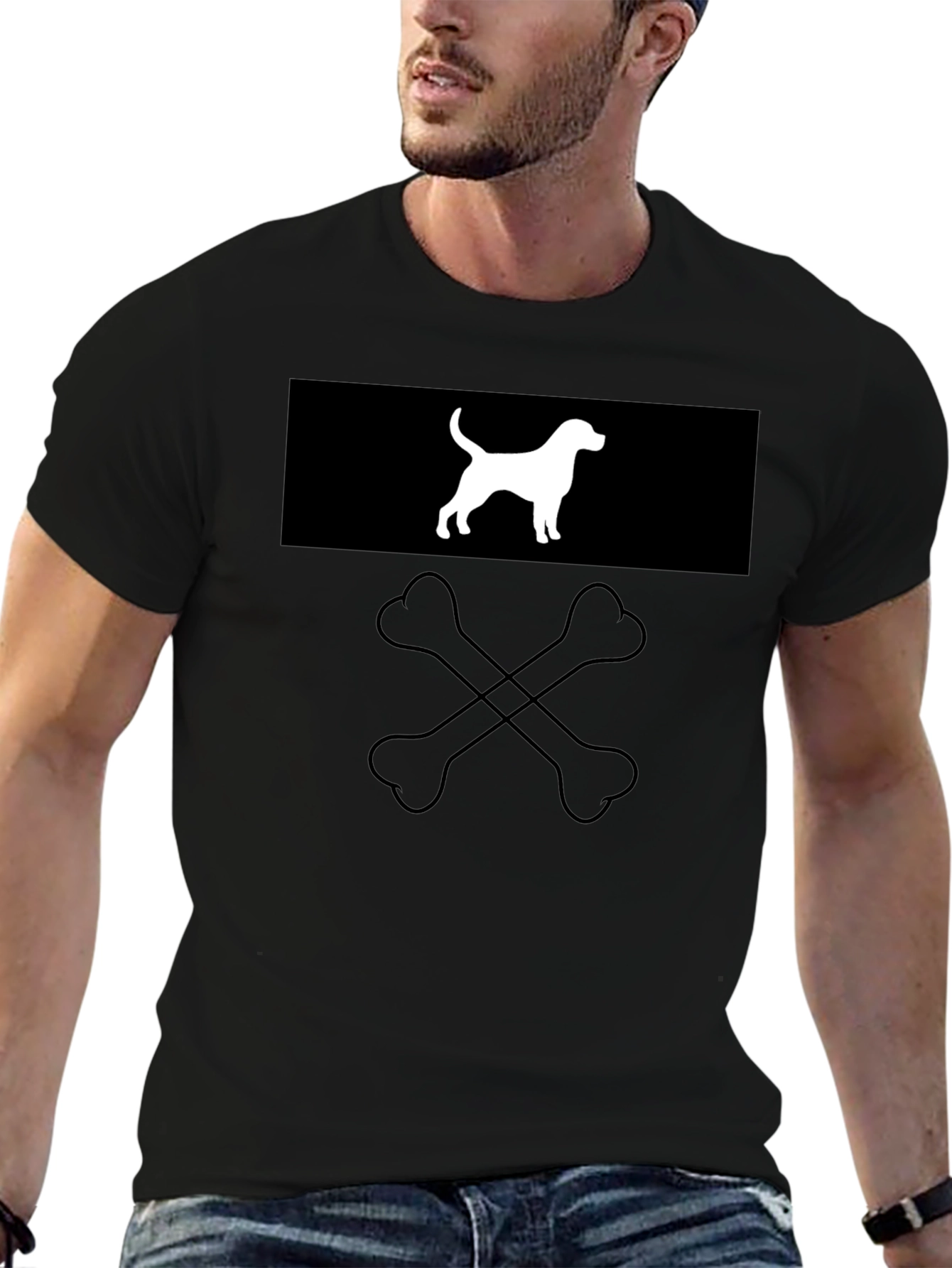 Dog & Bones Graphic Tee - Black Cotton Crewneck