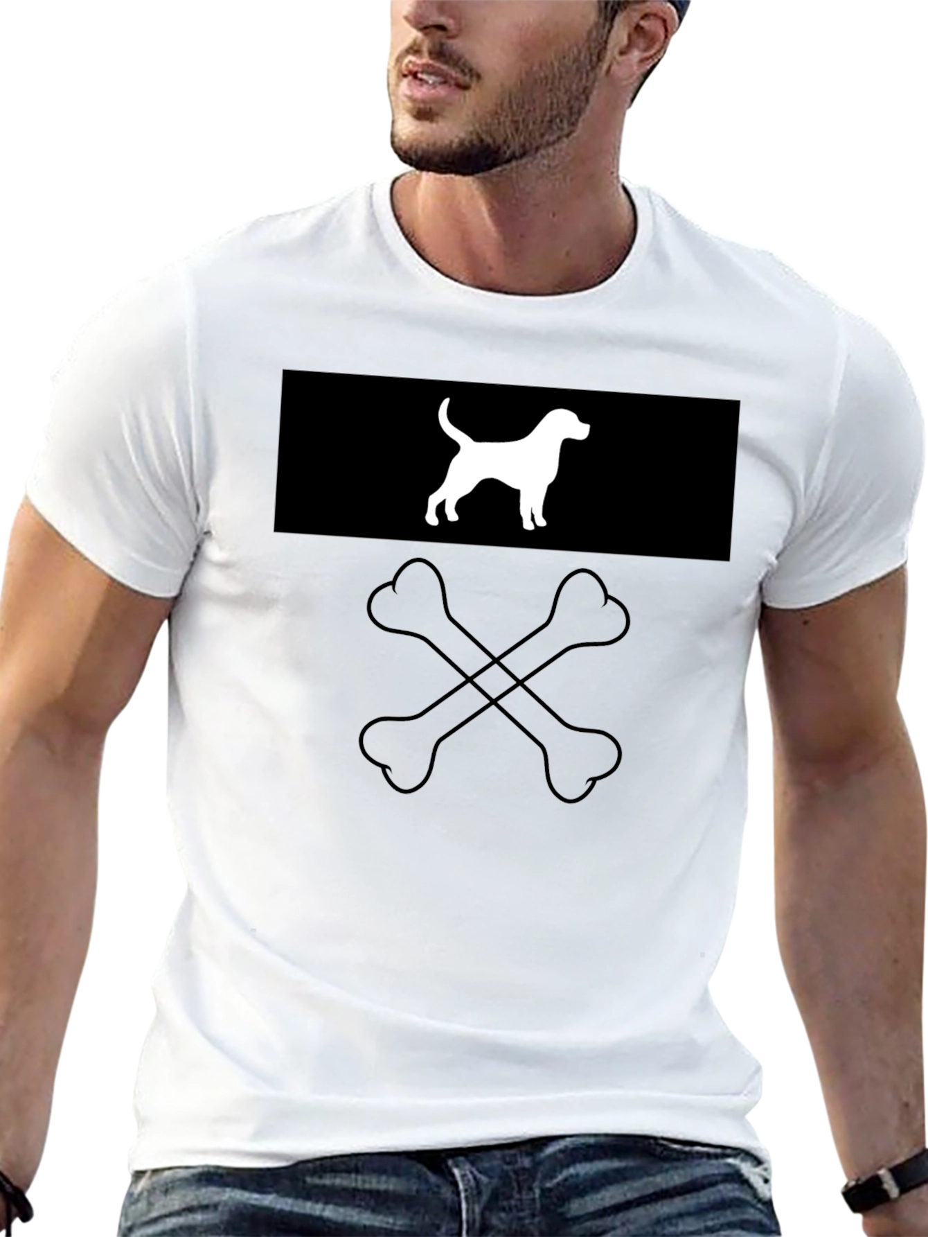 Dog & Bones Graphic Tee - Black Cotton Crewneck