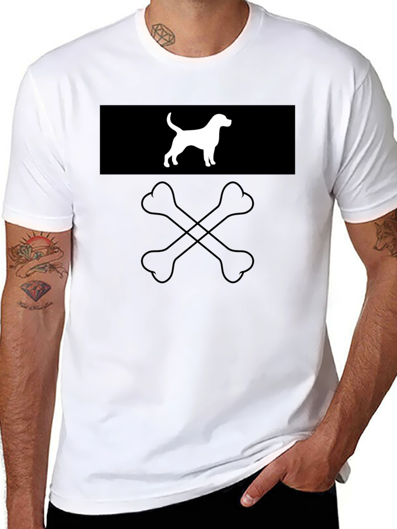 Dog & Bones Graphic Tee - Black Cotton Crewneck