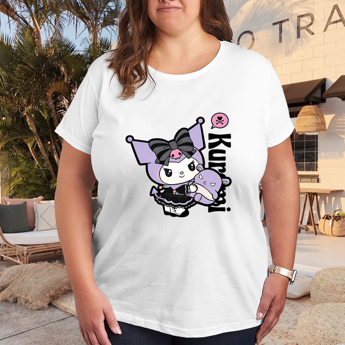 Edgy Cute Kuromi With Baku Character Plus Size Women Graphic T?Shirt