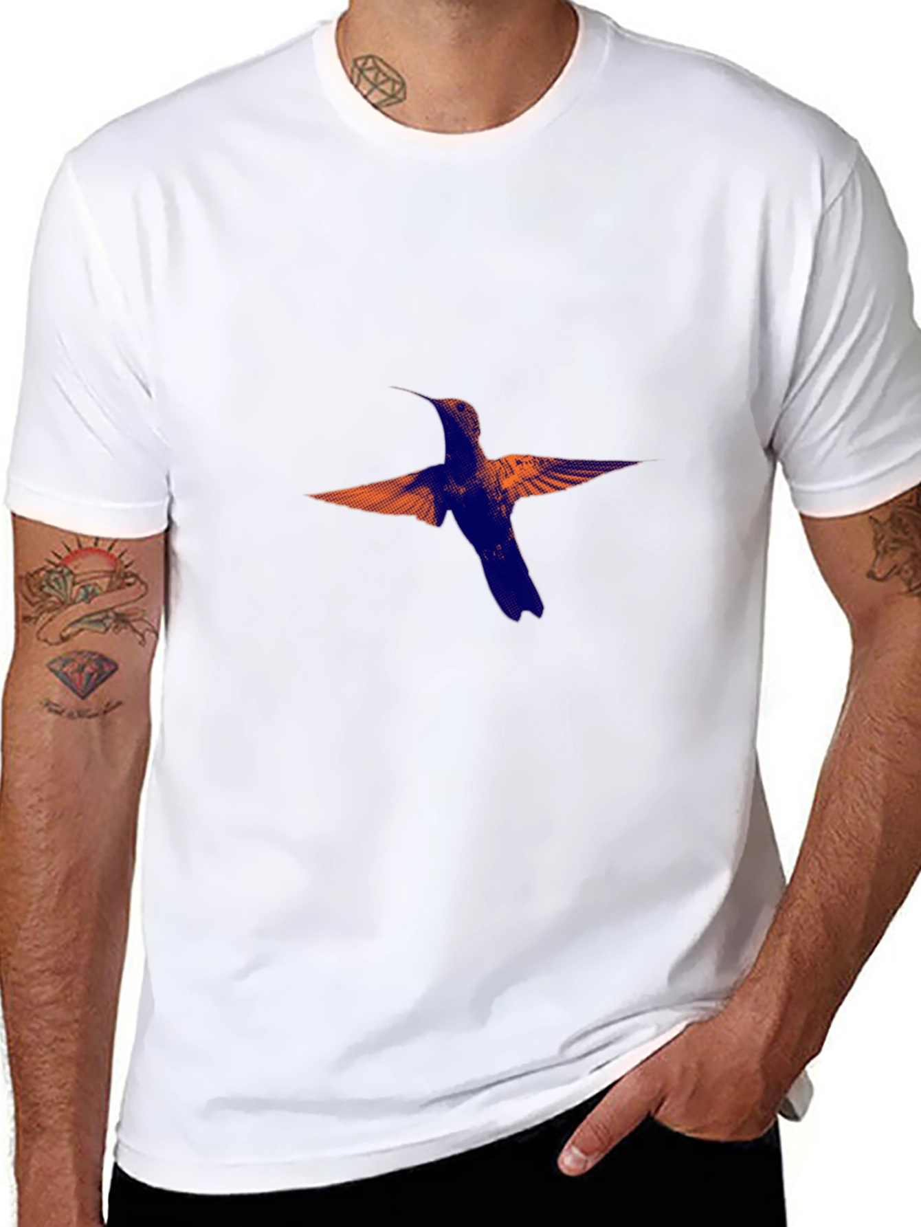 Hummingbird Print Black T-Shirt
