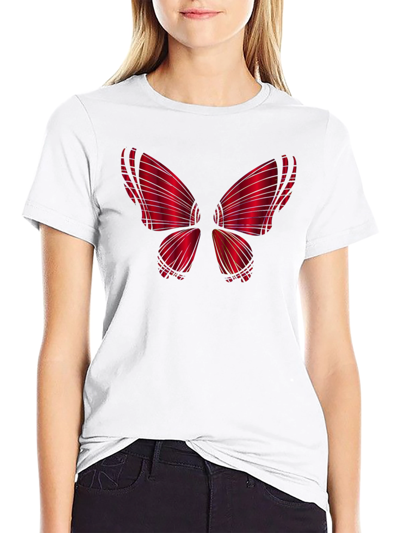 Red Butterfly Graphic Black T-Shirt