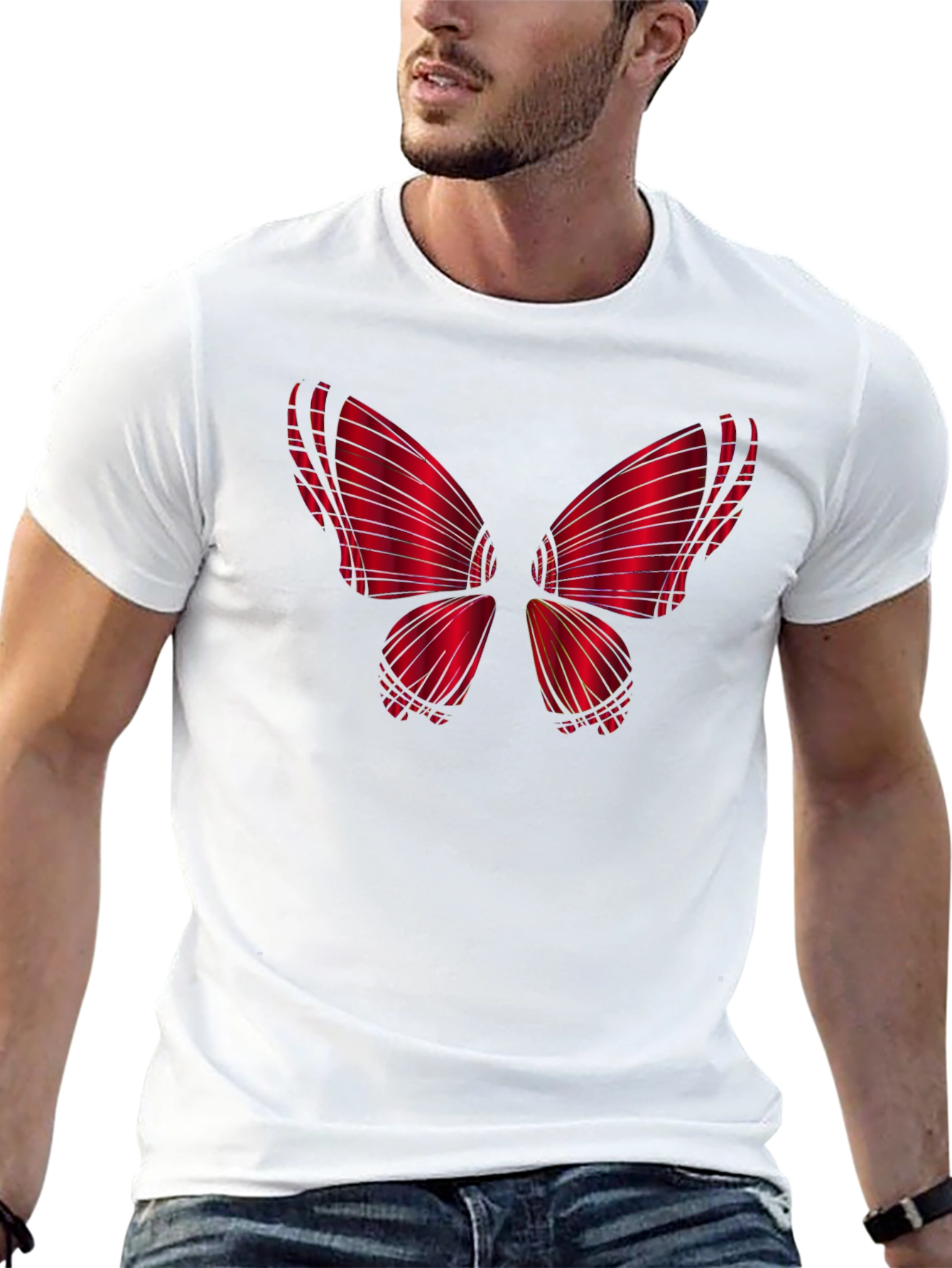 Red Butterfly Graphic Black T-Shirt