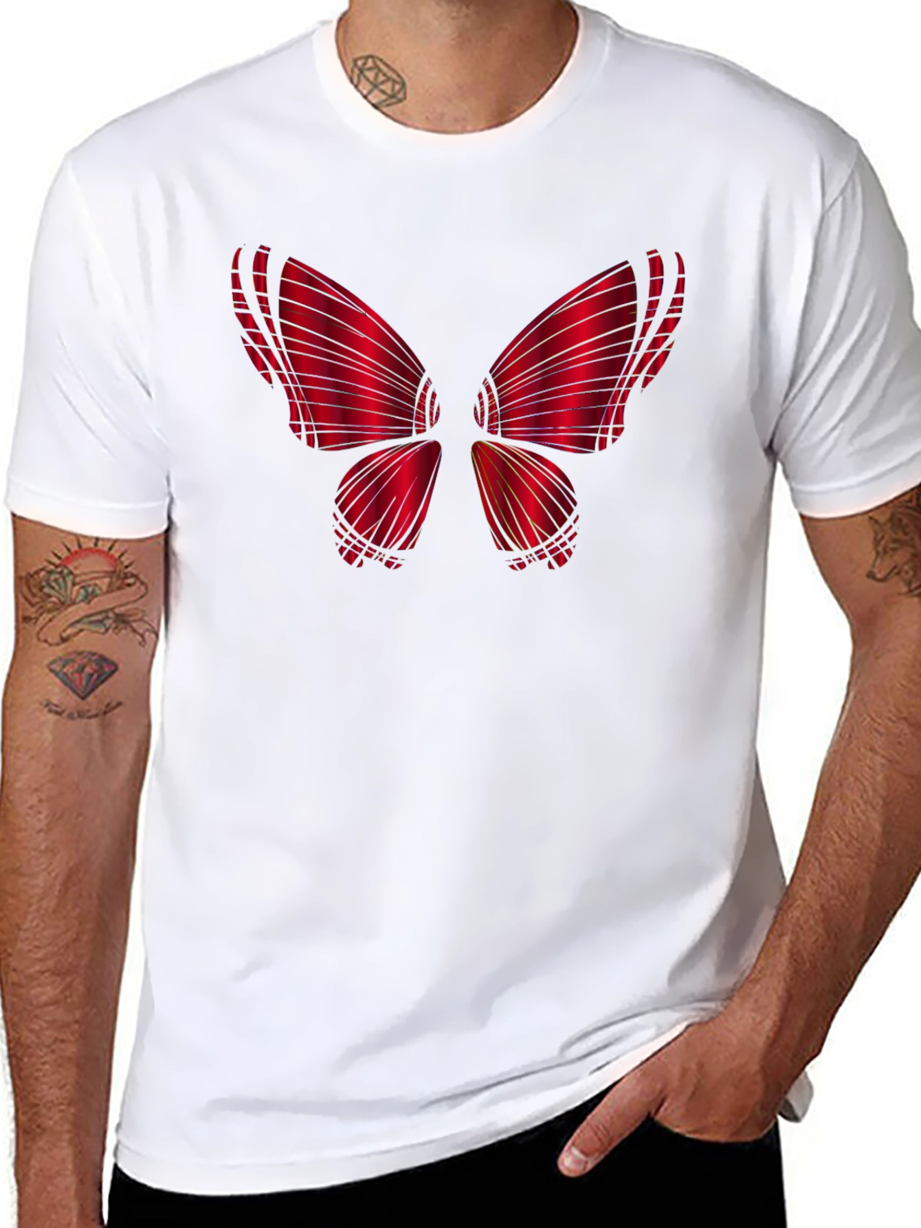 Red Butterfly Graphic Black T-Shirt