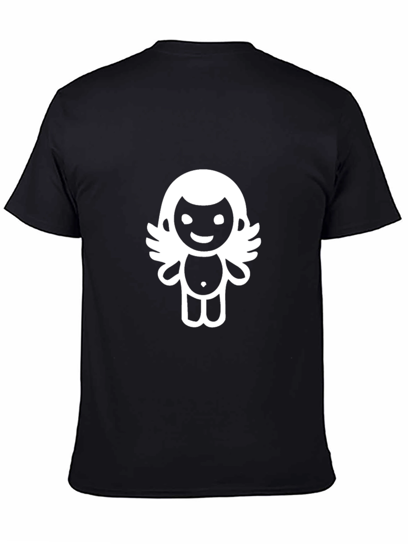 Cute Cartoon Angel Graphic Tee - Black