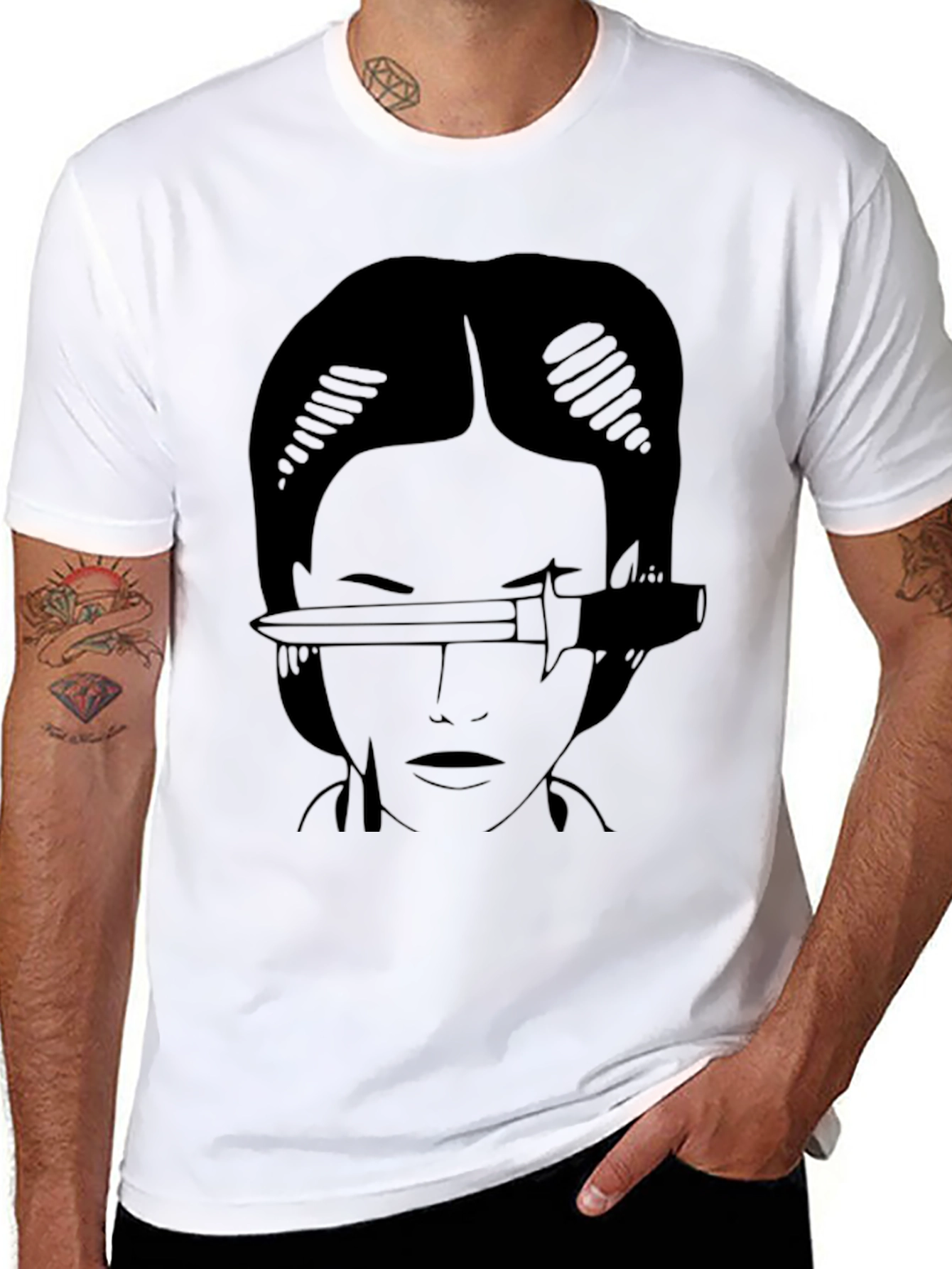 Knife Through Eye Graphic Tee - Black Cotton