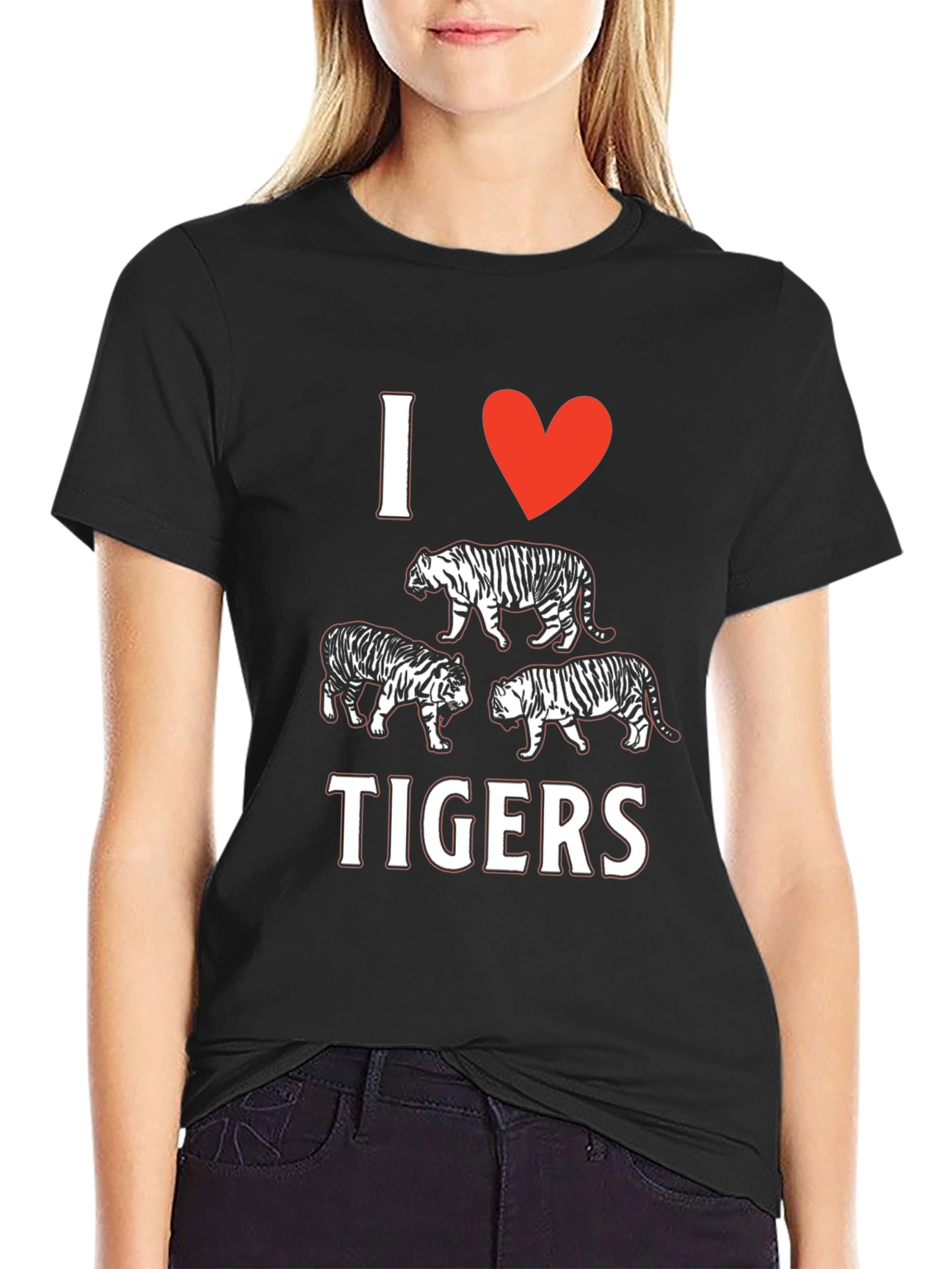 I Heart Tigers Black T-Shirt Graphic Tee
