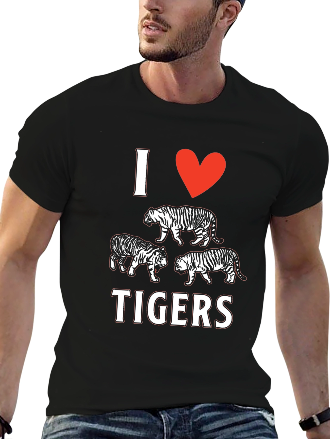 I Heart Tigers Black T-Shirt Graphic Tee