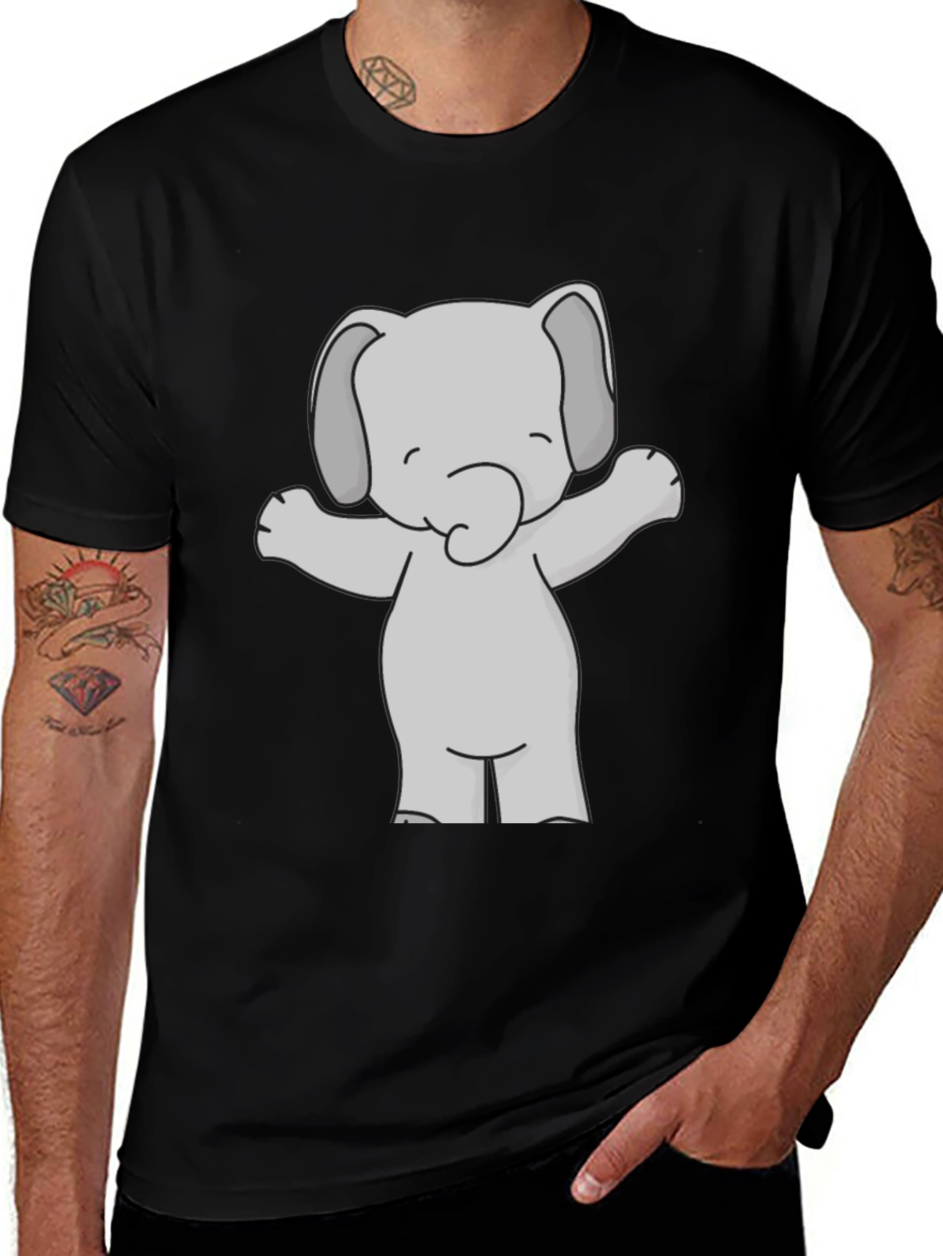 Cute Elephant Graphic Tee - Black Unisex T-Shirt