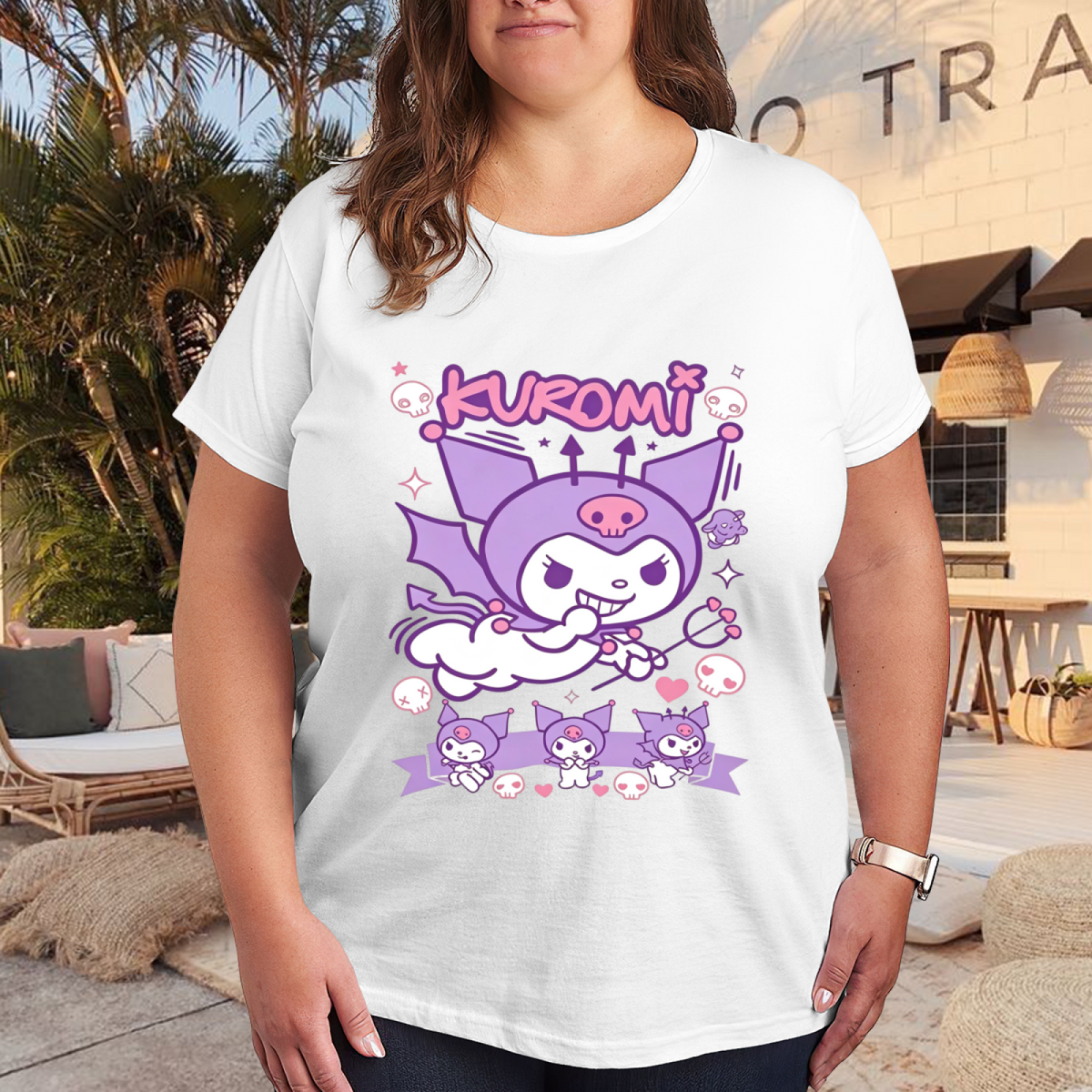 Devil Cool Kuromi Retro Poster Style Plus?Size Women T?Shirt