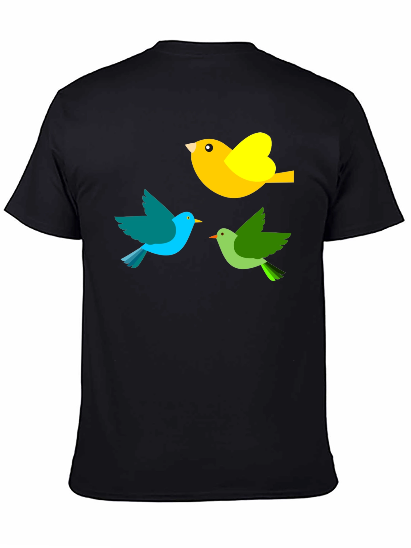 Bird Trio Graphic Tee - Black Cotton T-Shirt