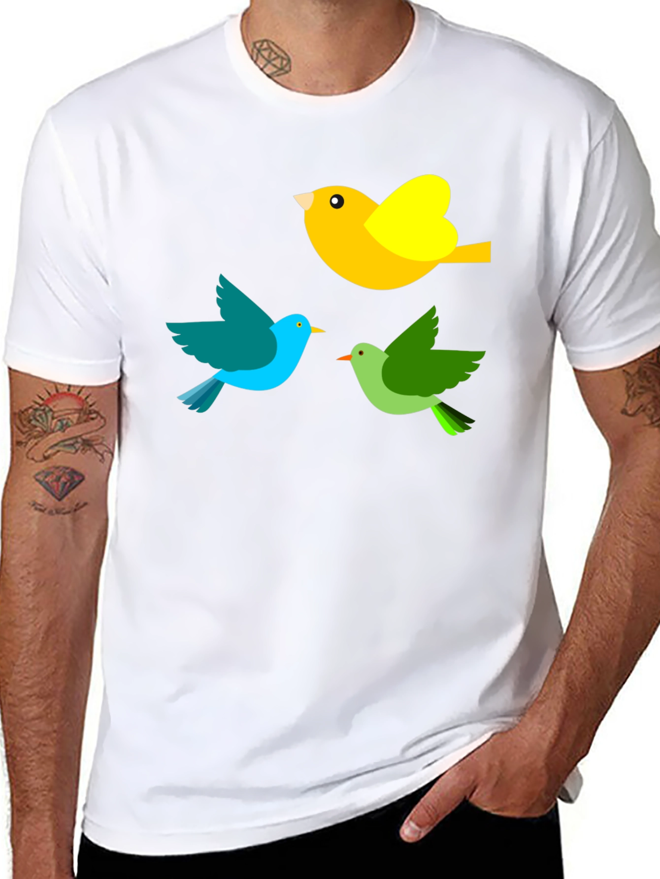Bird Trio Graphic Tee - Black Cotton T-Shirt