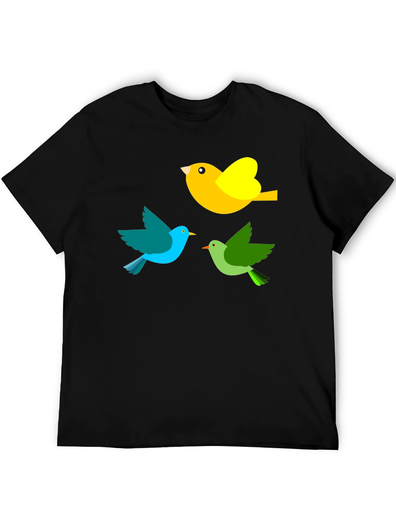 Bird Trio Graphic Tee - Black Cotton T-Shirt