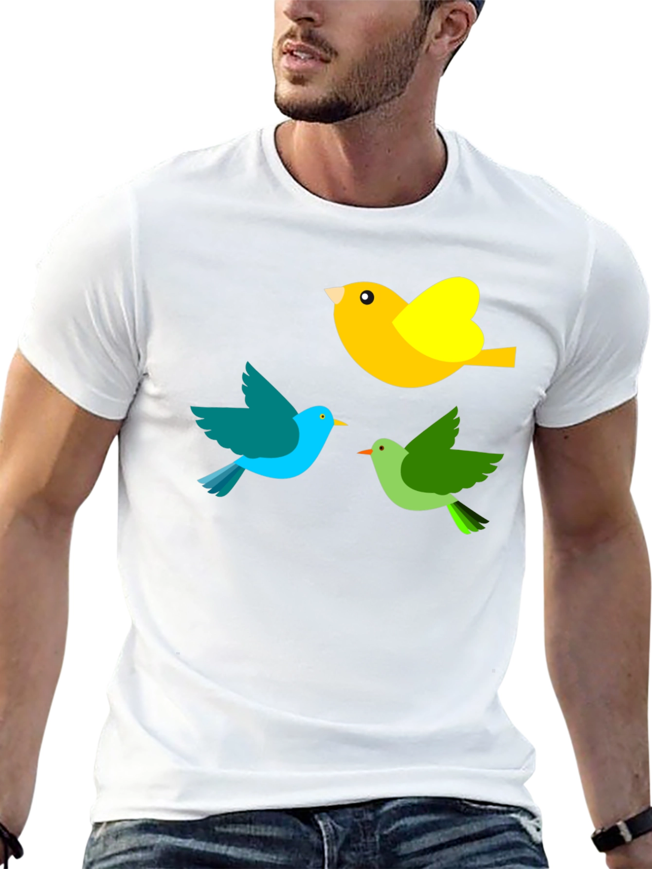 Bird Trio Graphic Tee - Black Cotton T-Shirt
