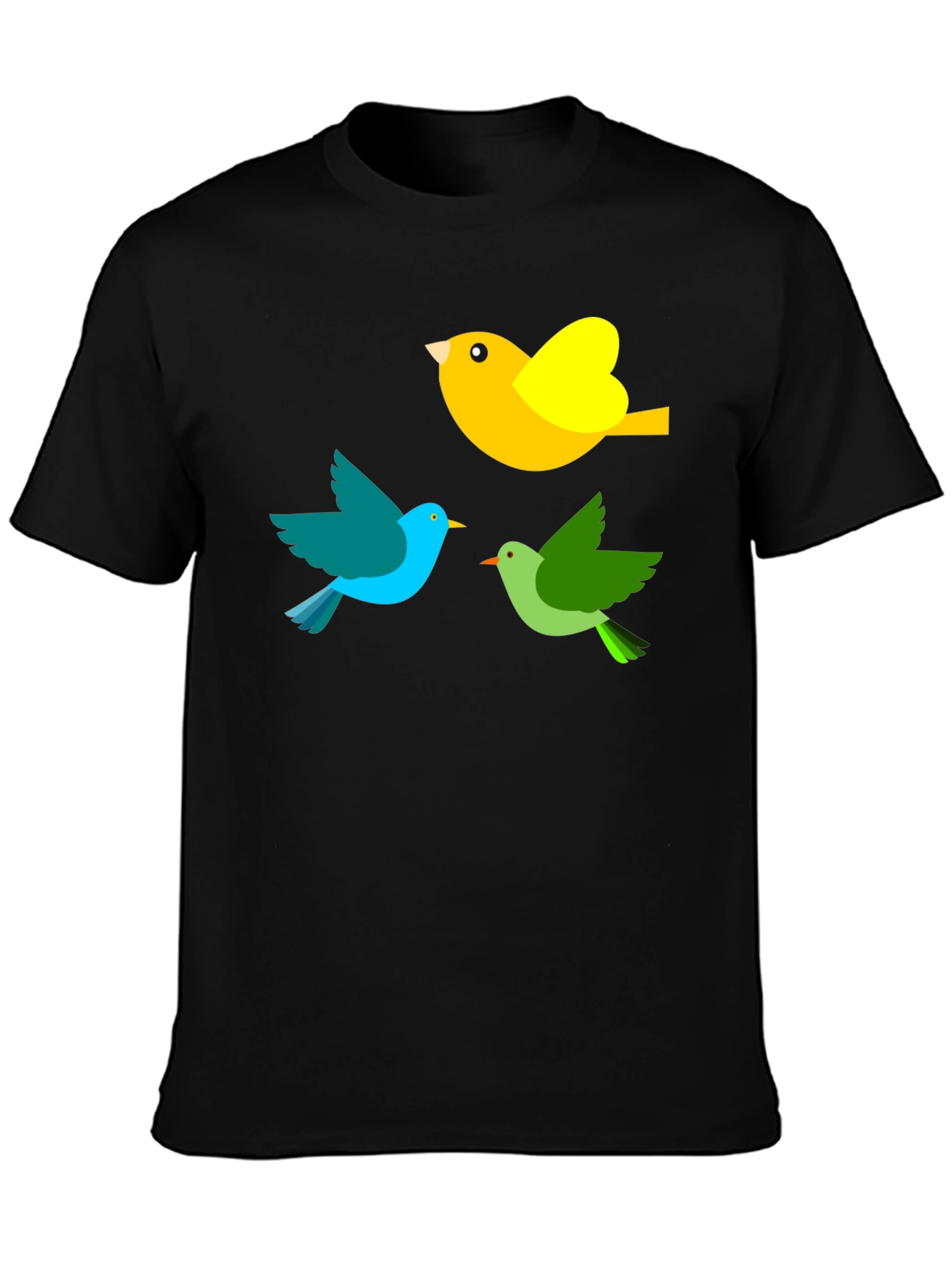 Bird Trio Graphic Tee - Black Cotton T-Shirt
