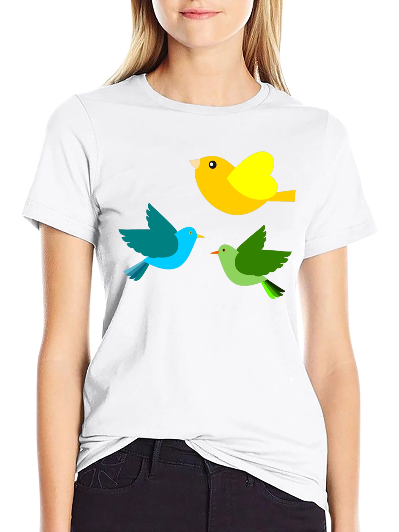 Bird Trio Graphic Tee - Black Cotton T-Shirt