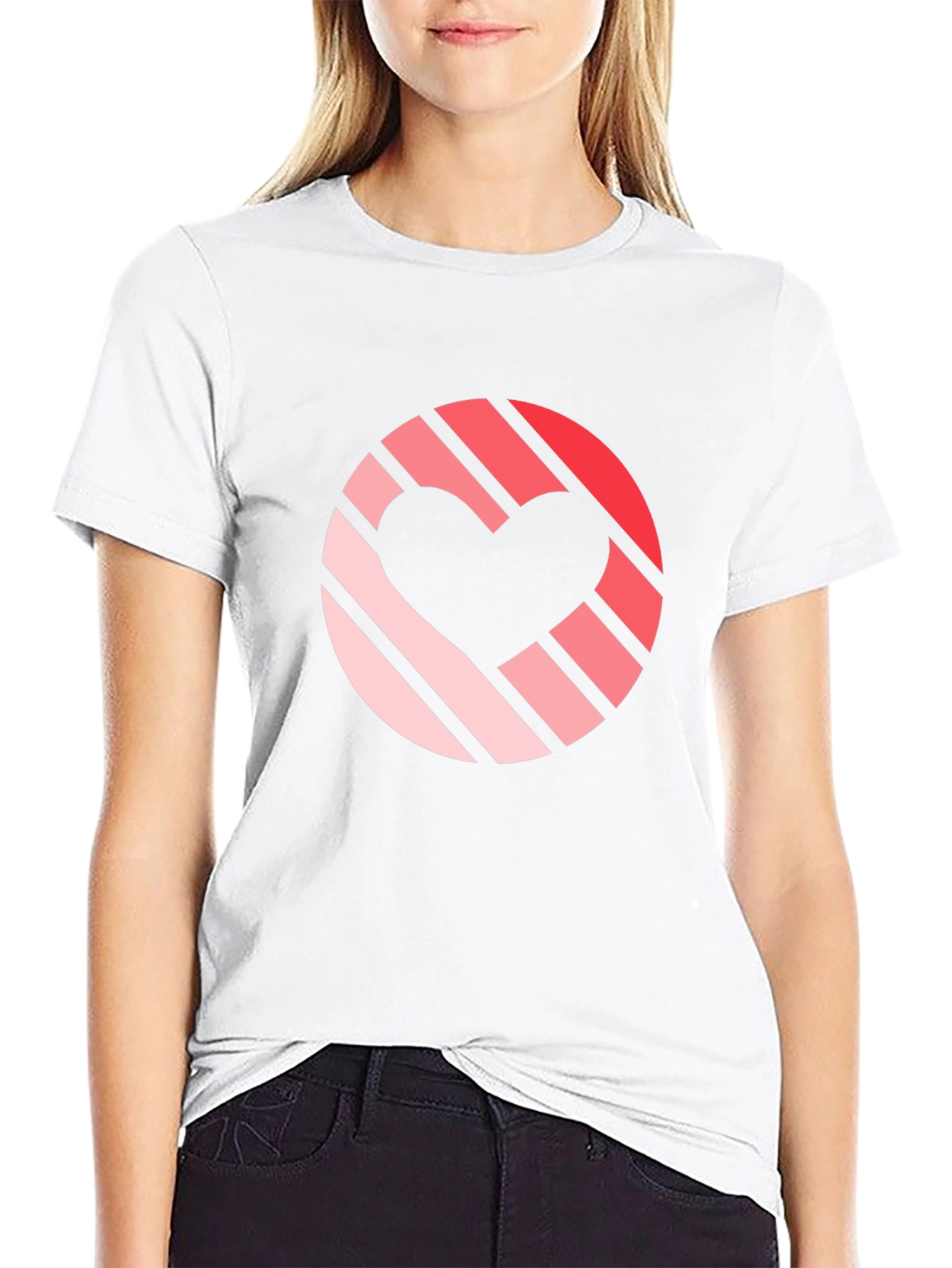 Striped Heart Graphic Black T-Shirt