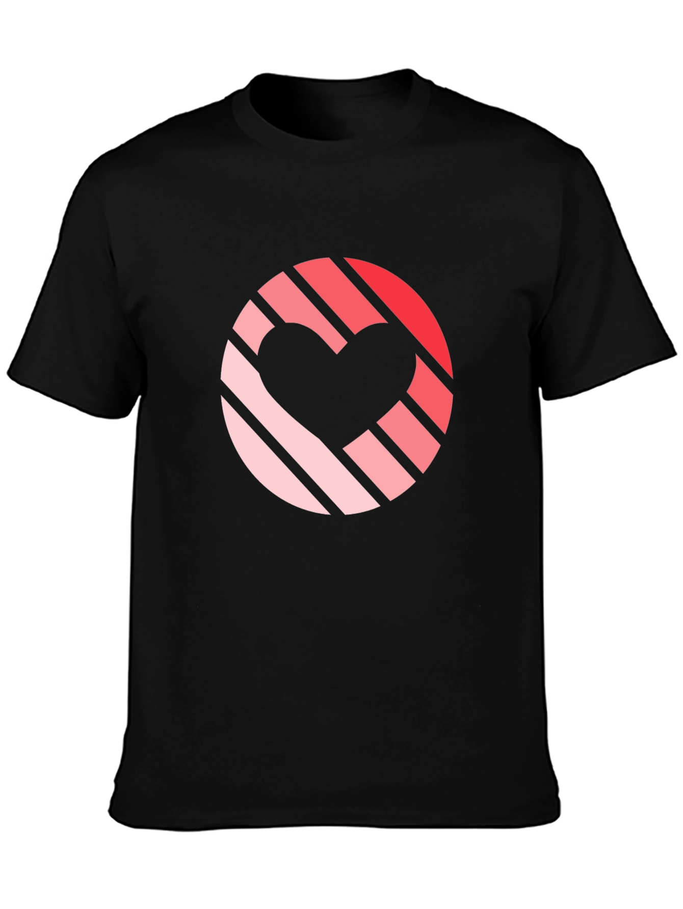 Striped Heart Graphic Black T-Shirt