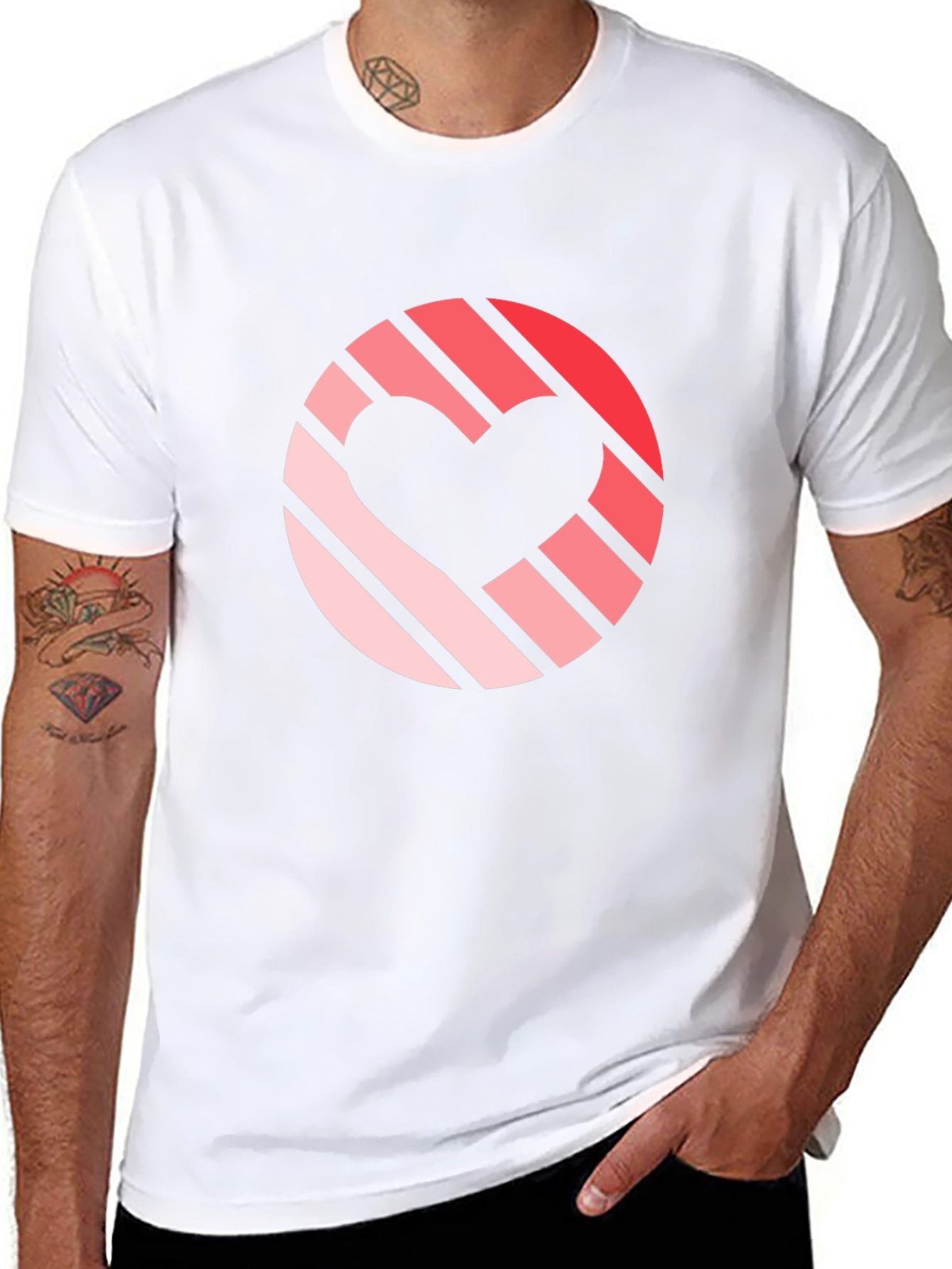 Striped Heart Graphic Black T-Shirt