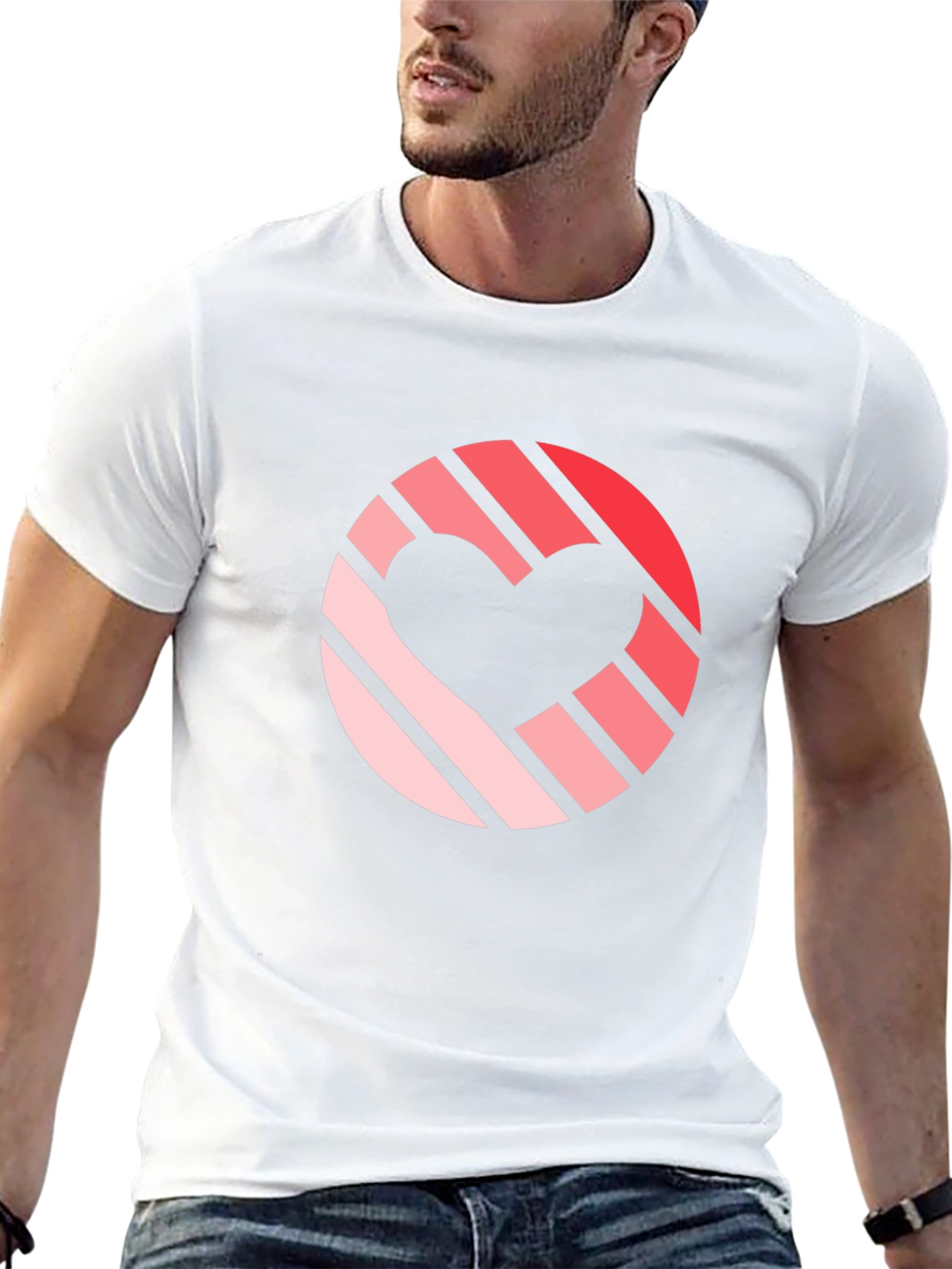 Striped Heart Graphic Black T-Shirt