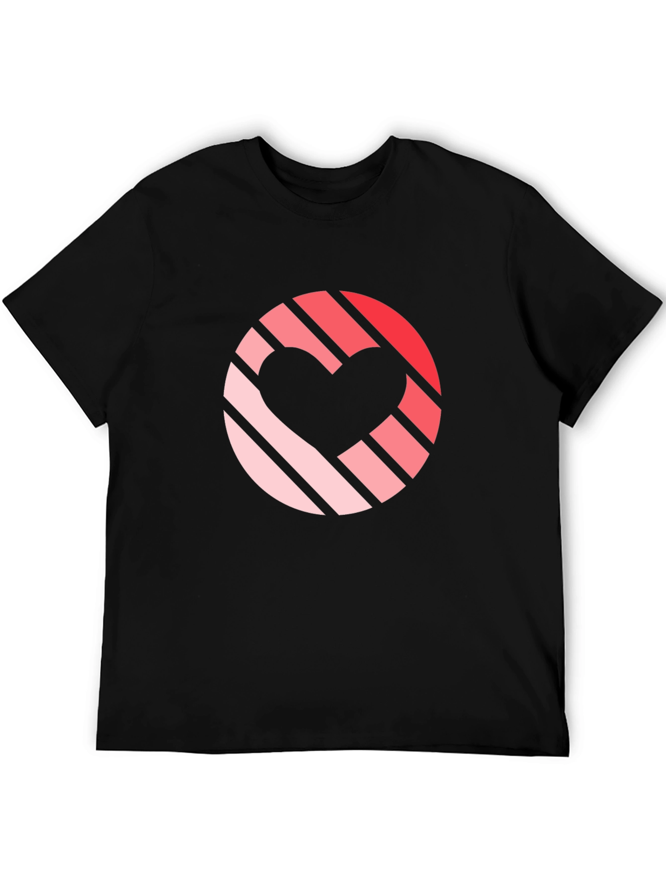 Striped Heart Graphic Black T-Shirt