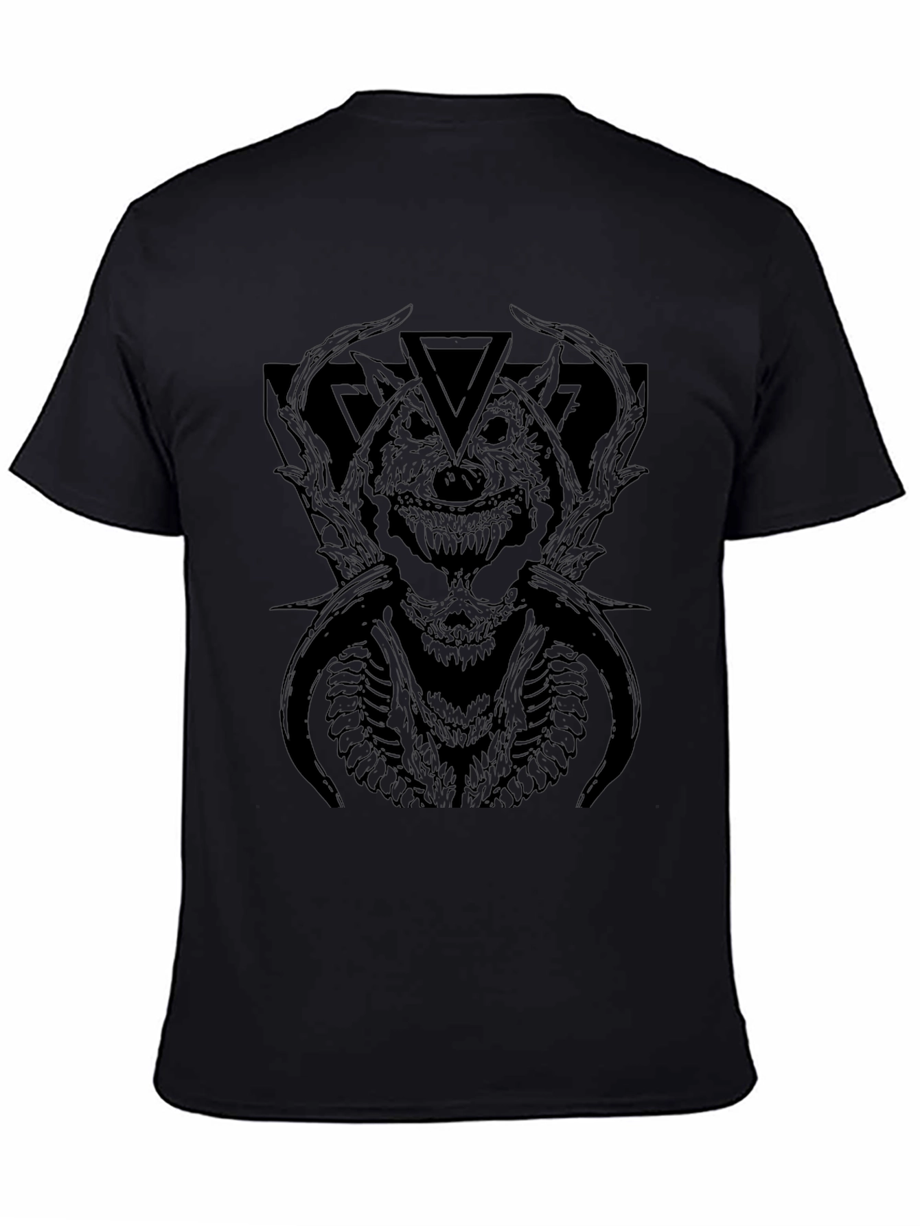 Mens Black Graphic Tee - Wolf Demon Design