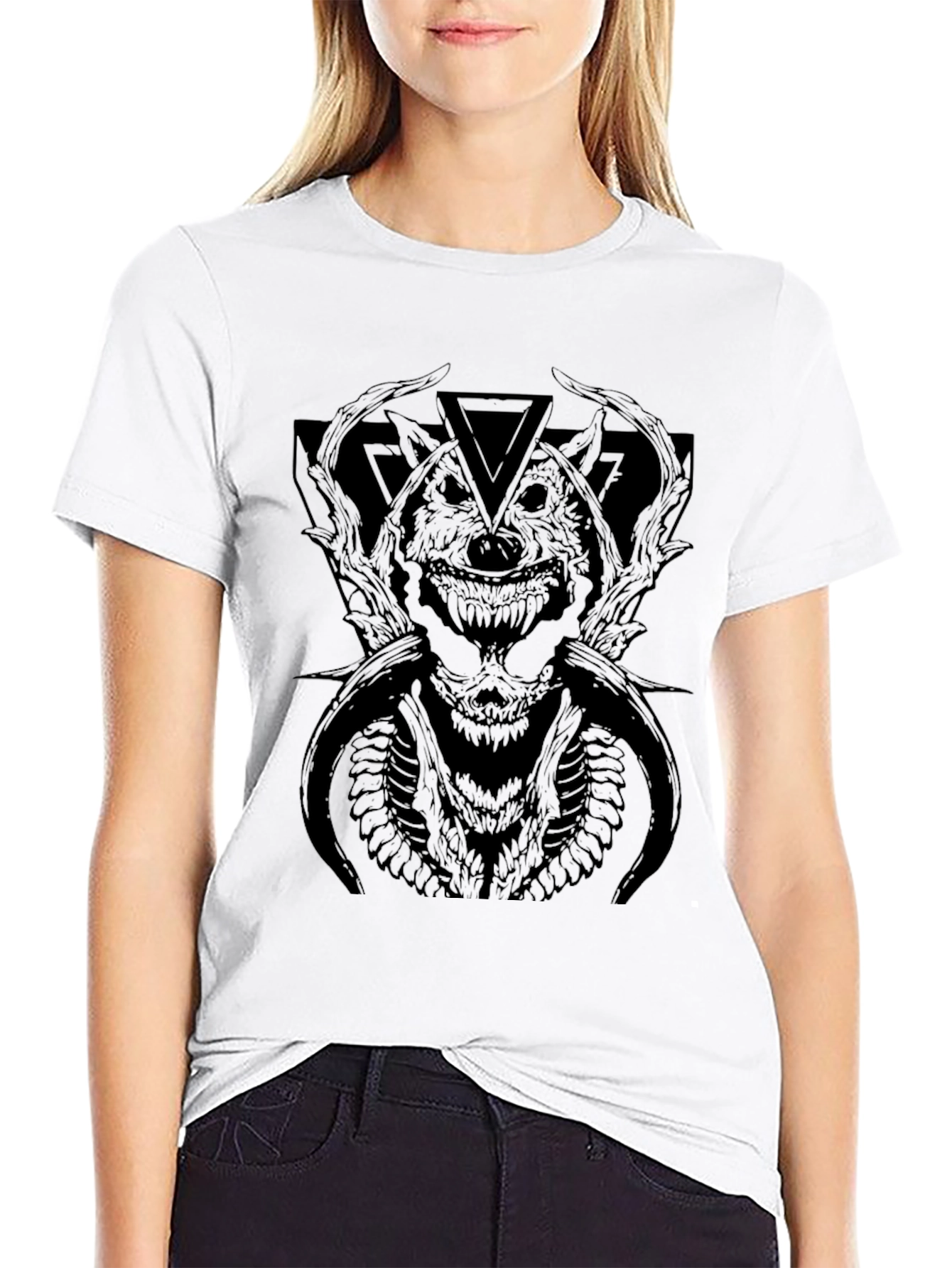 Mens Black Graphic Tee - Wolf Demon Design