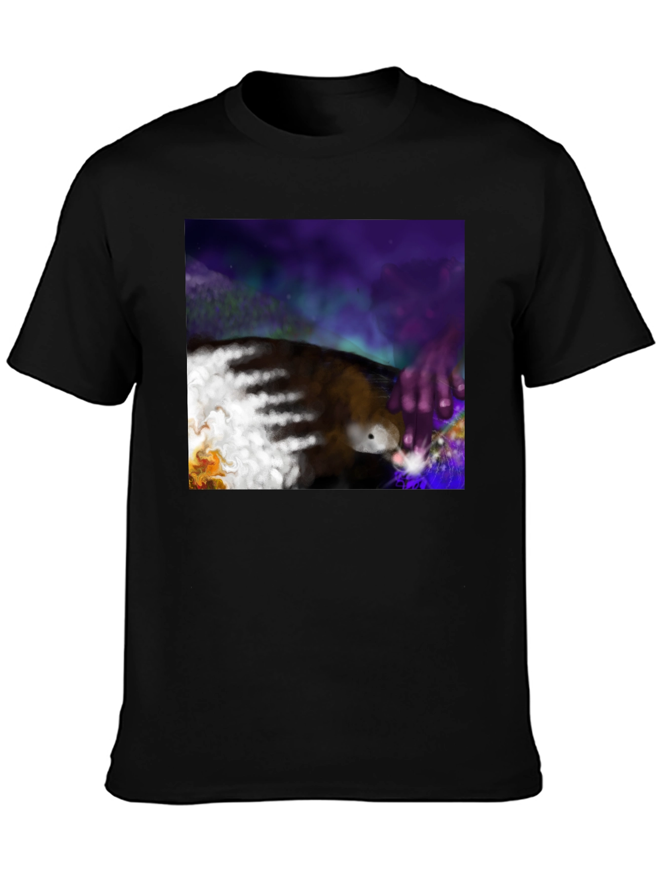 Artistic Aurora Borealis Graphic Tee - Black
