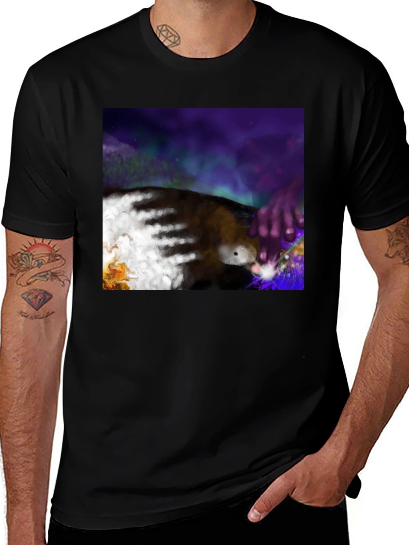 Artistic Aurora Borealis Graphic Tee - Black