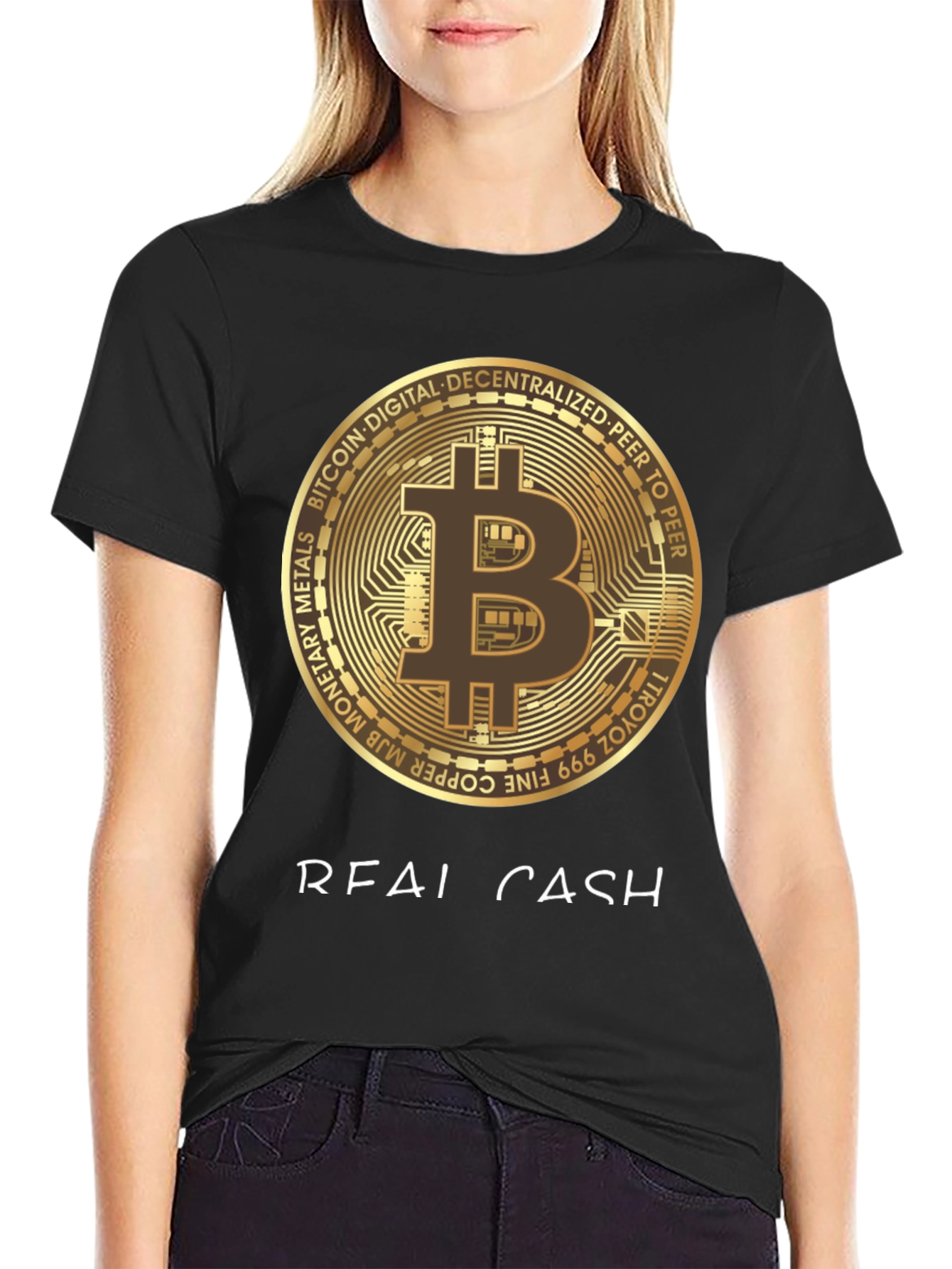 Bitcoin Crypto Real Cash Graphic T-Shirt