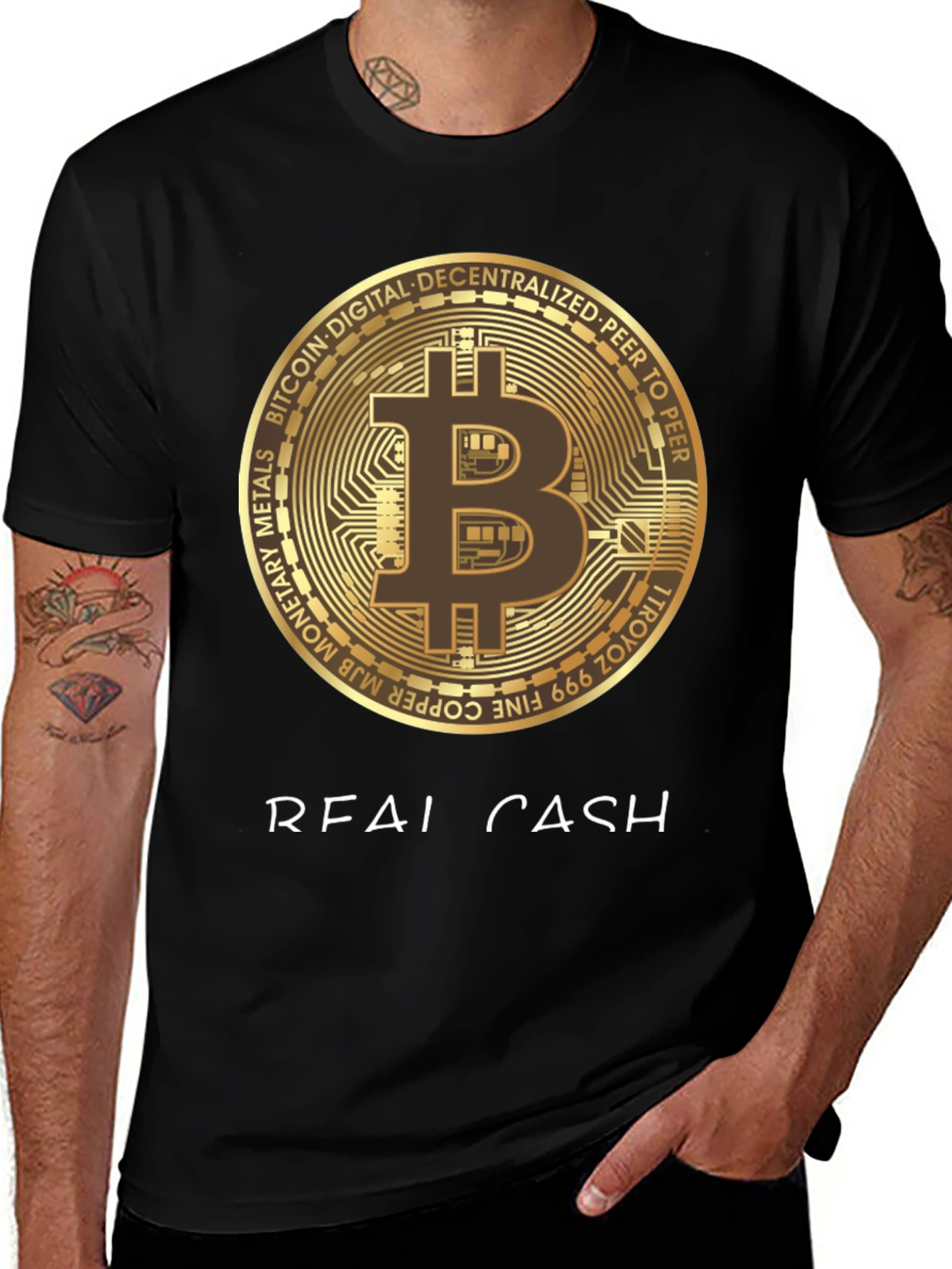 Bitcoin Crypto Real Cash Graphic T-Shirt