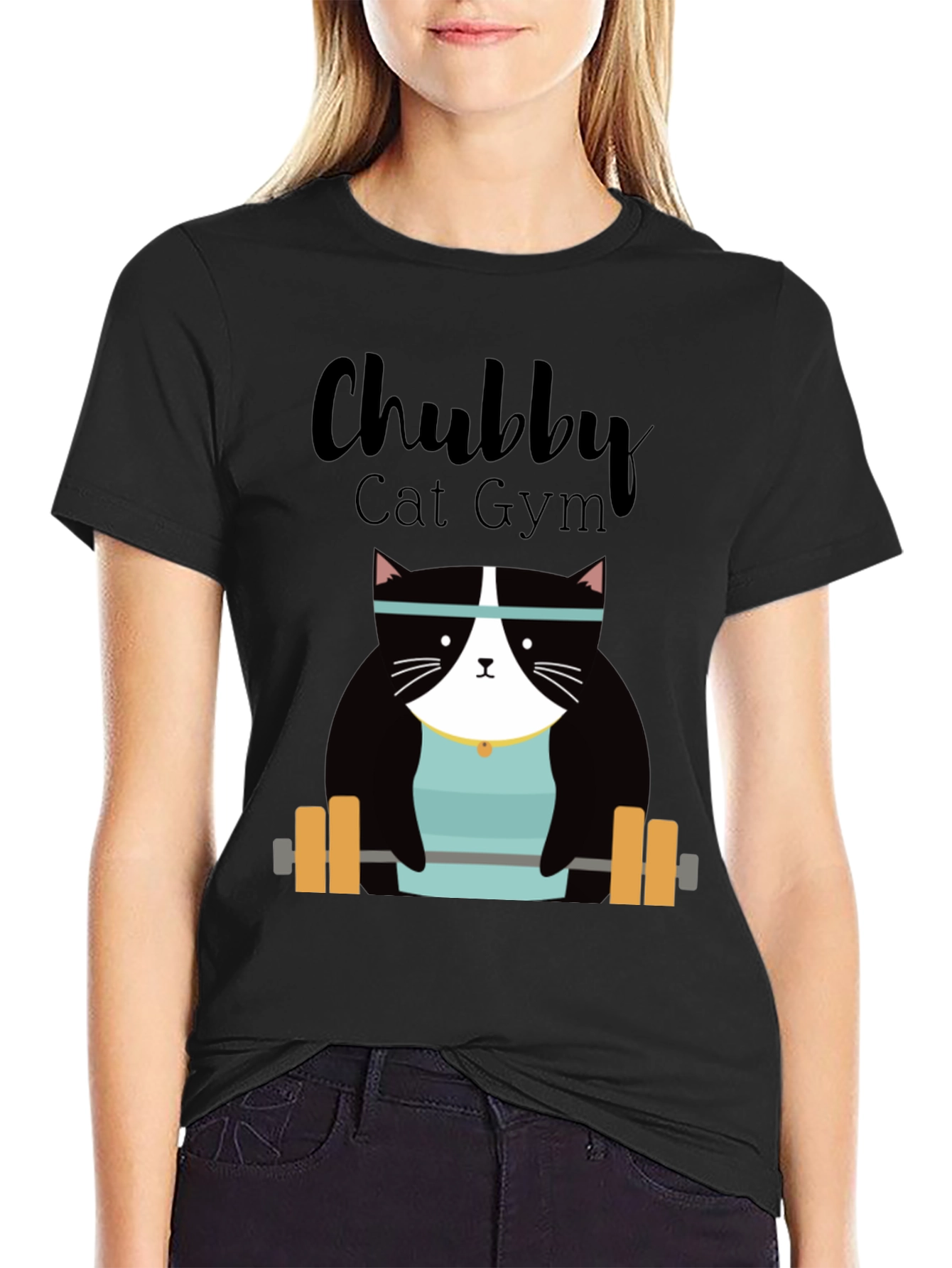 Chubby Cat Gym T-Shirt - Weightlifting Kitty Tee