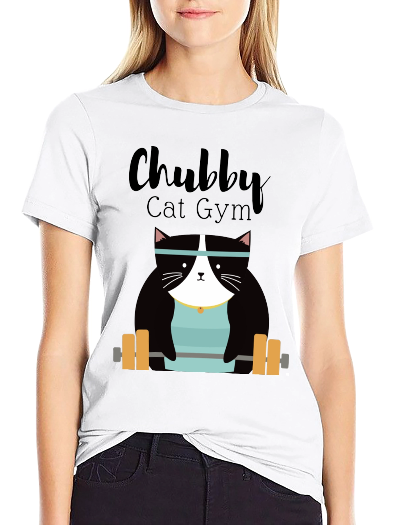 Chubby Cat Gym T-Shirt - Weightlifting Kitty Tee