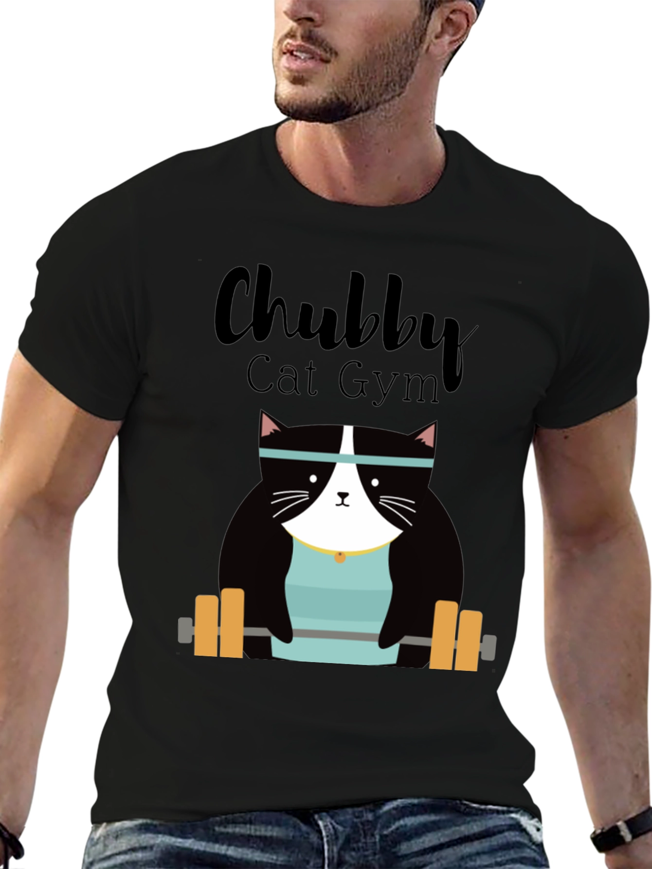 Chubby Cat Gym T-Shirt - Weightlifting Kitty Tee