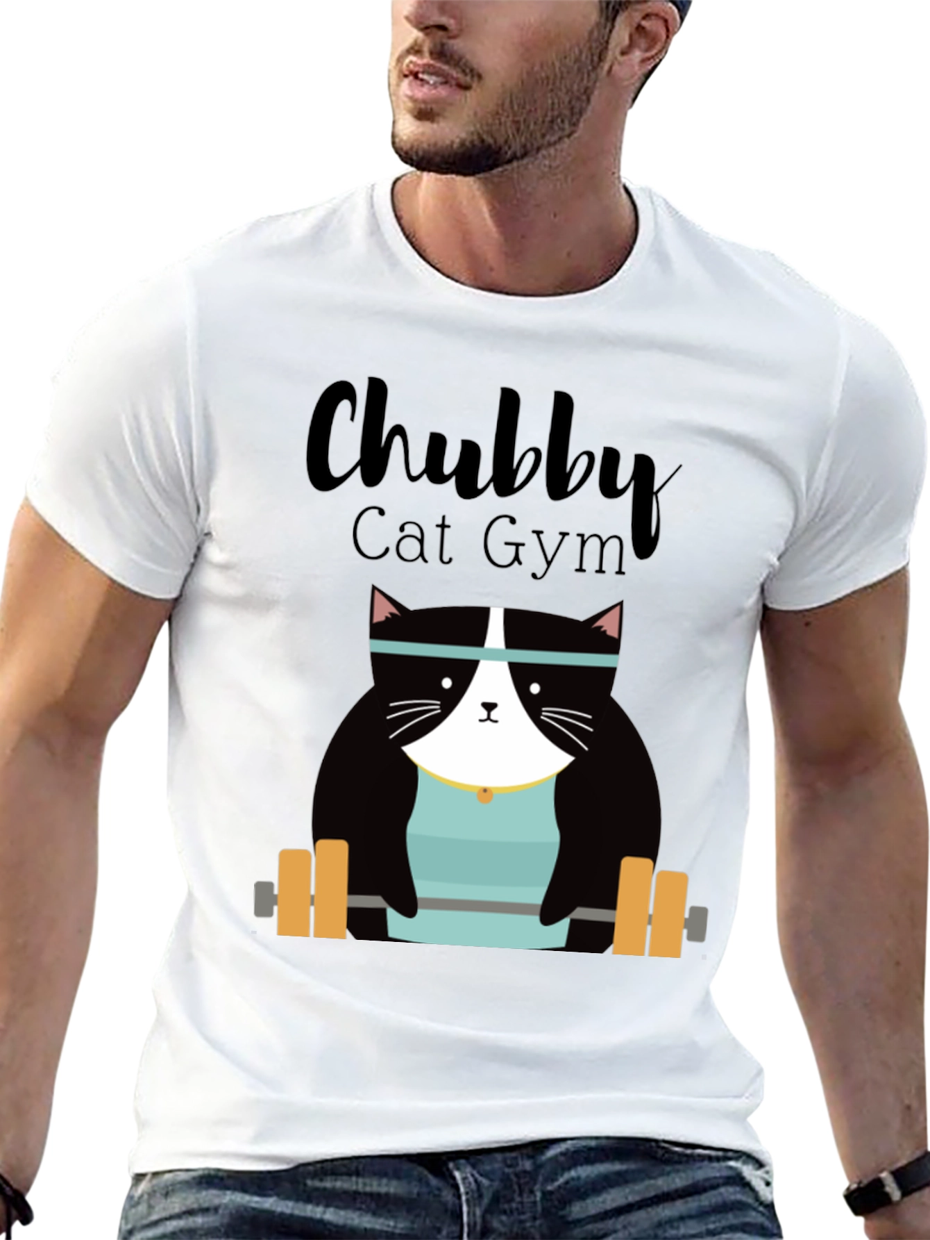 Chubby Cat Gym T-Shirt - Weightlifting Kitty Tee