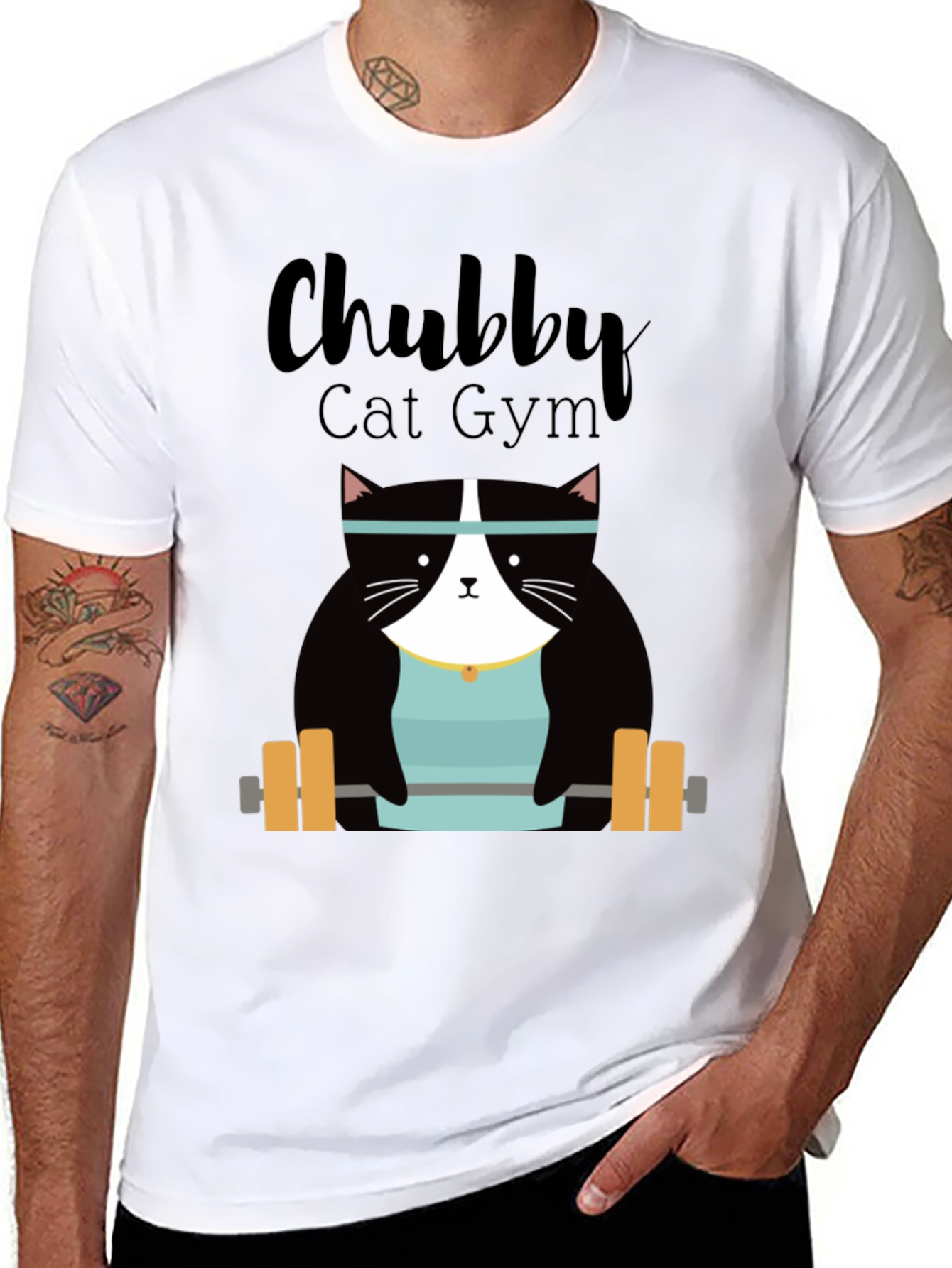 Chubby Cat Gym T-Shirt - Weightlifting Kitty Tee