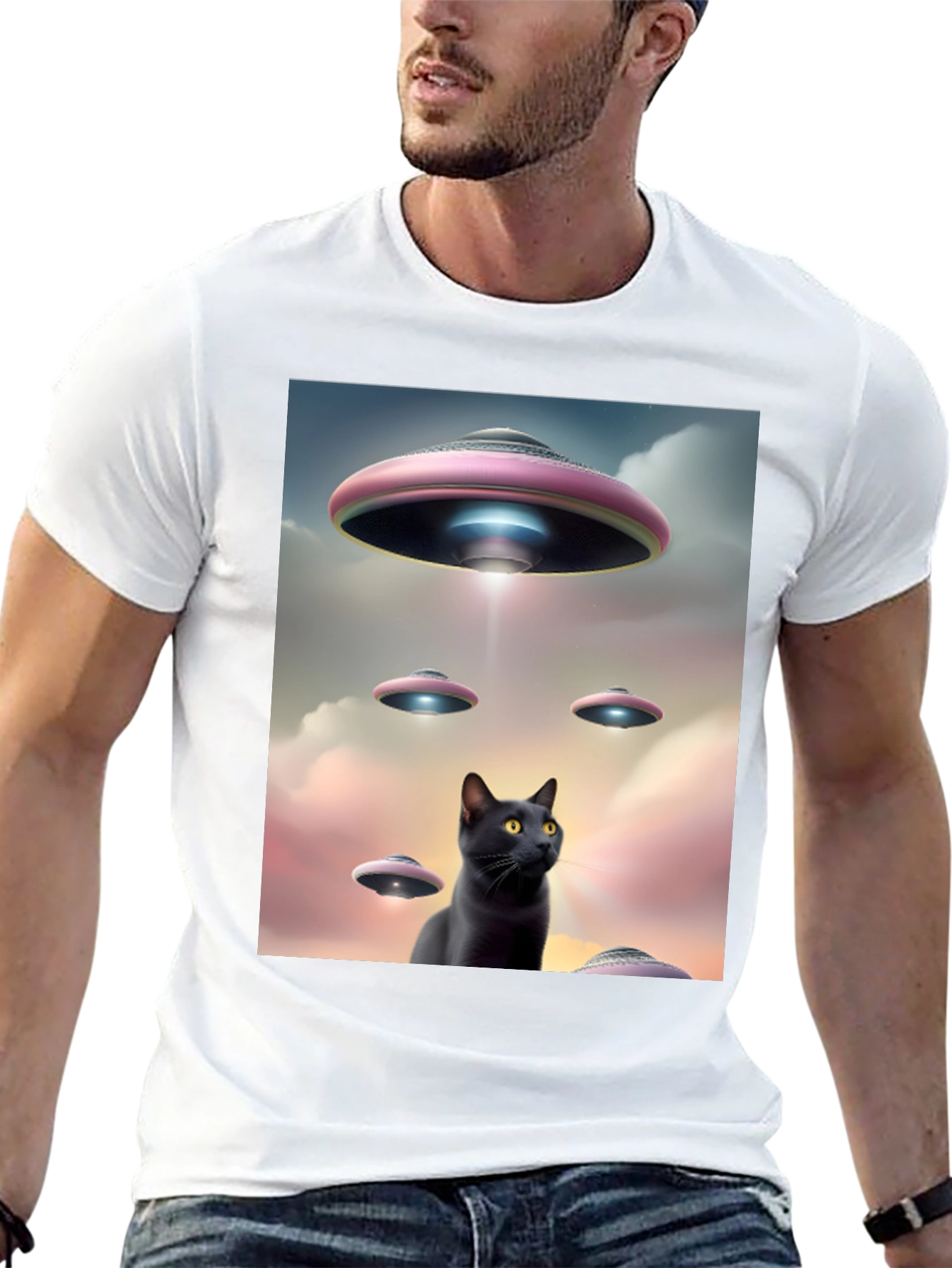 UFO Black Cat T-Shirt