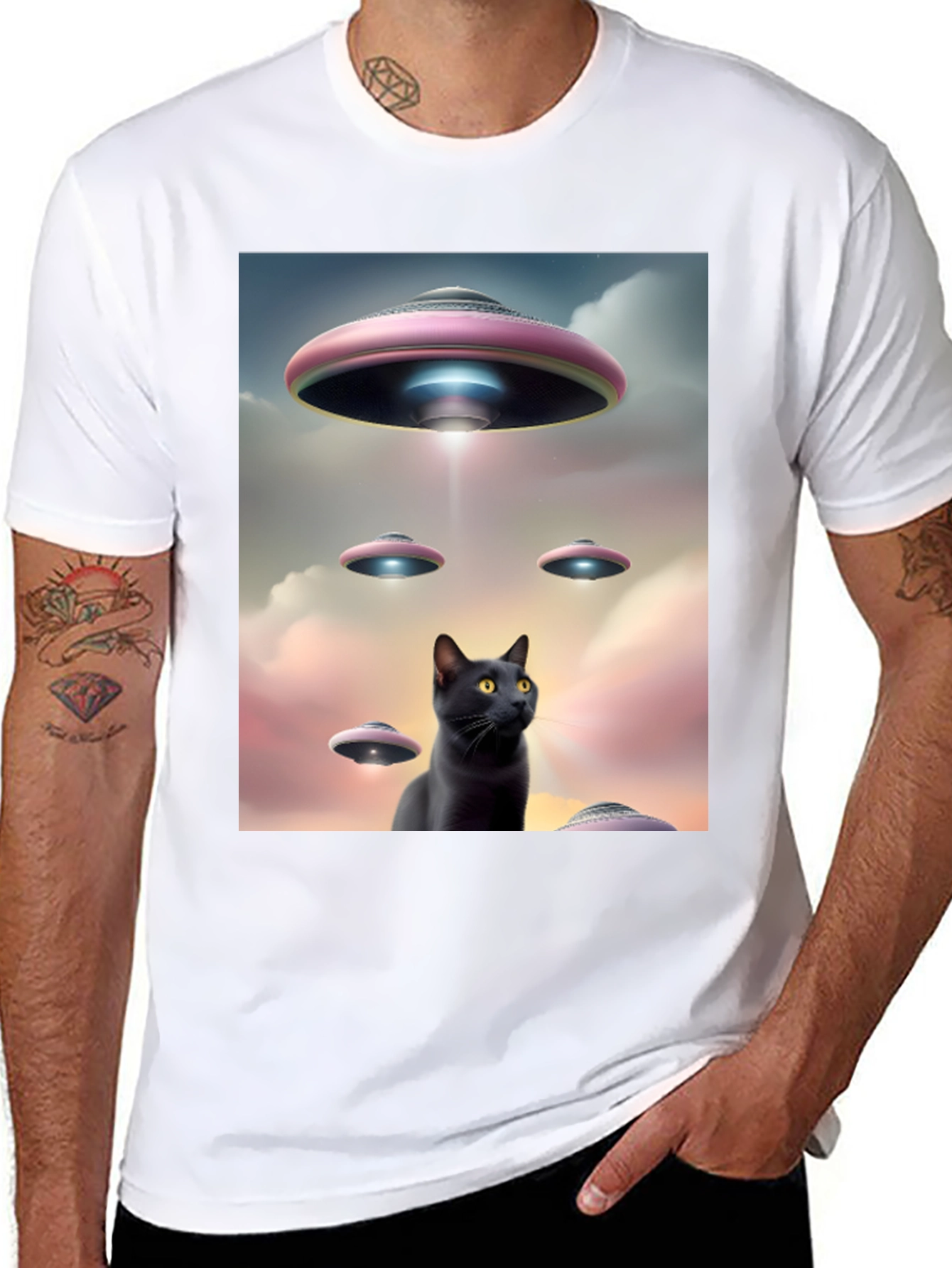 UFO Black Cat T-Shirt
