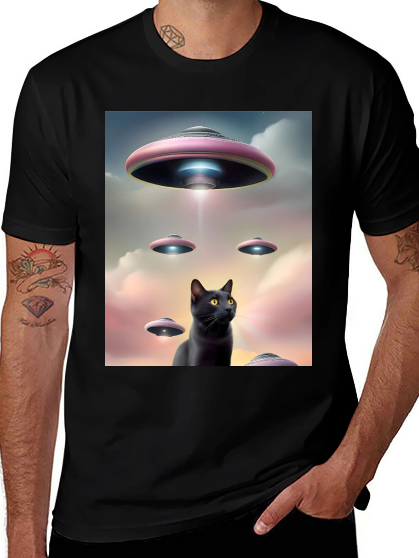 UFO Black Cat T-Shirt