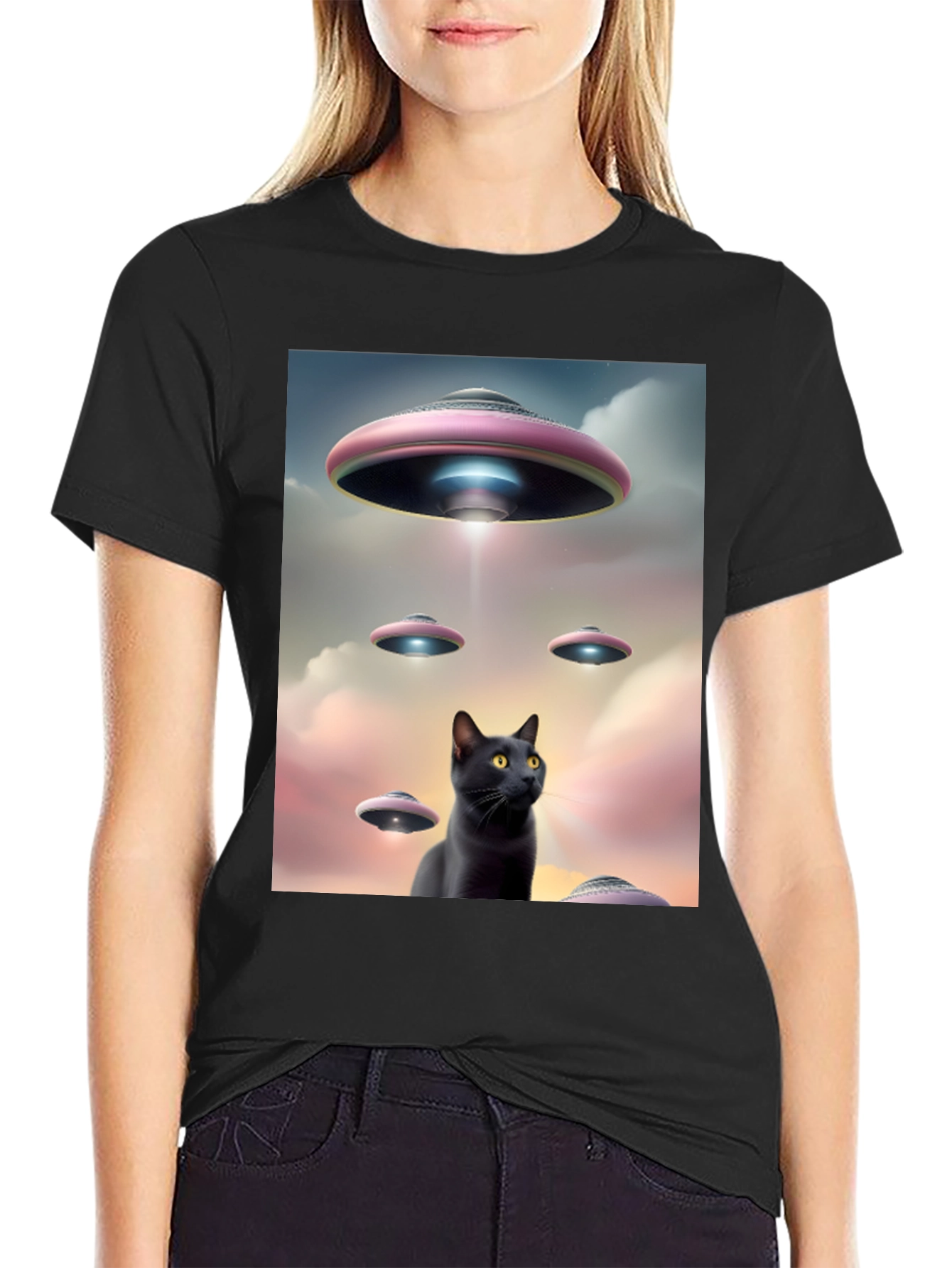 UFO Black Cat T-Shirt