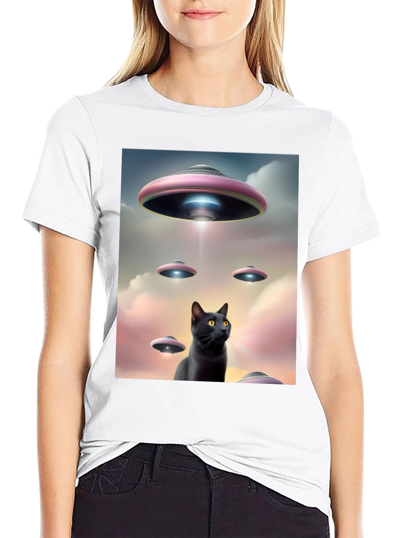 UFO Black Cat T-Shirt
