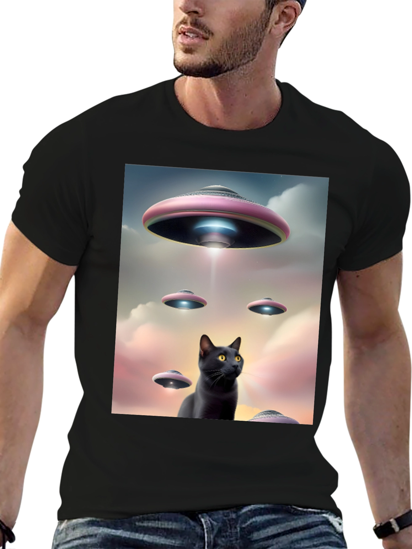 UFO Black Cat T-Shirt