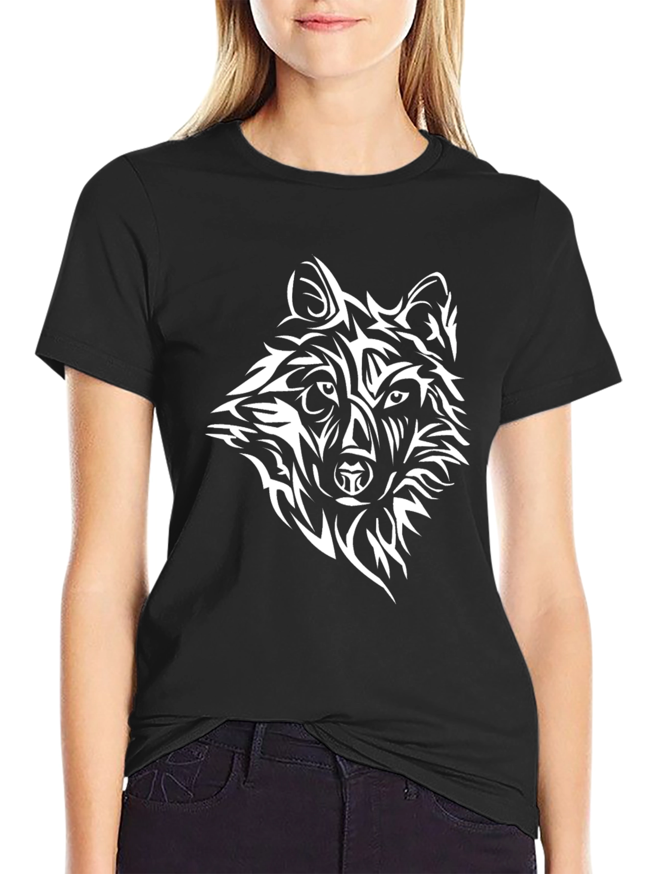 Wolf Graphic Print Black T-Shirt