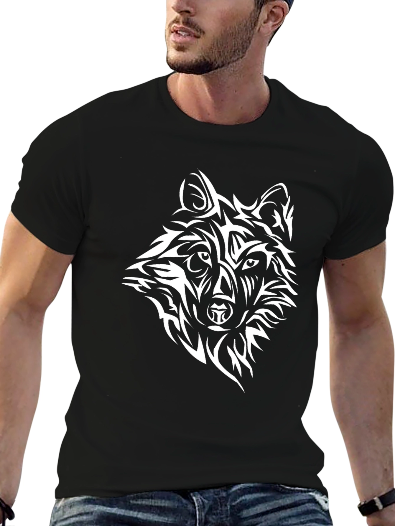 Wolf Graphic Print Black T-Shirt