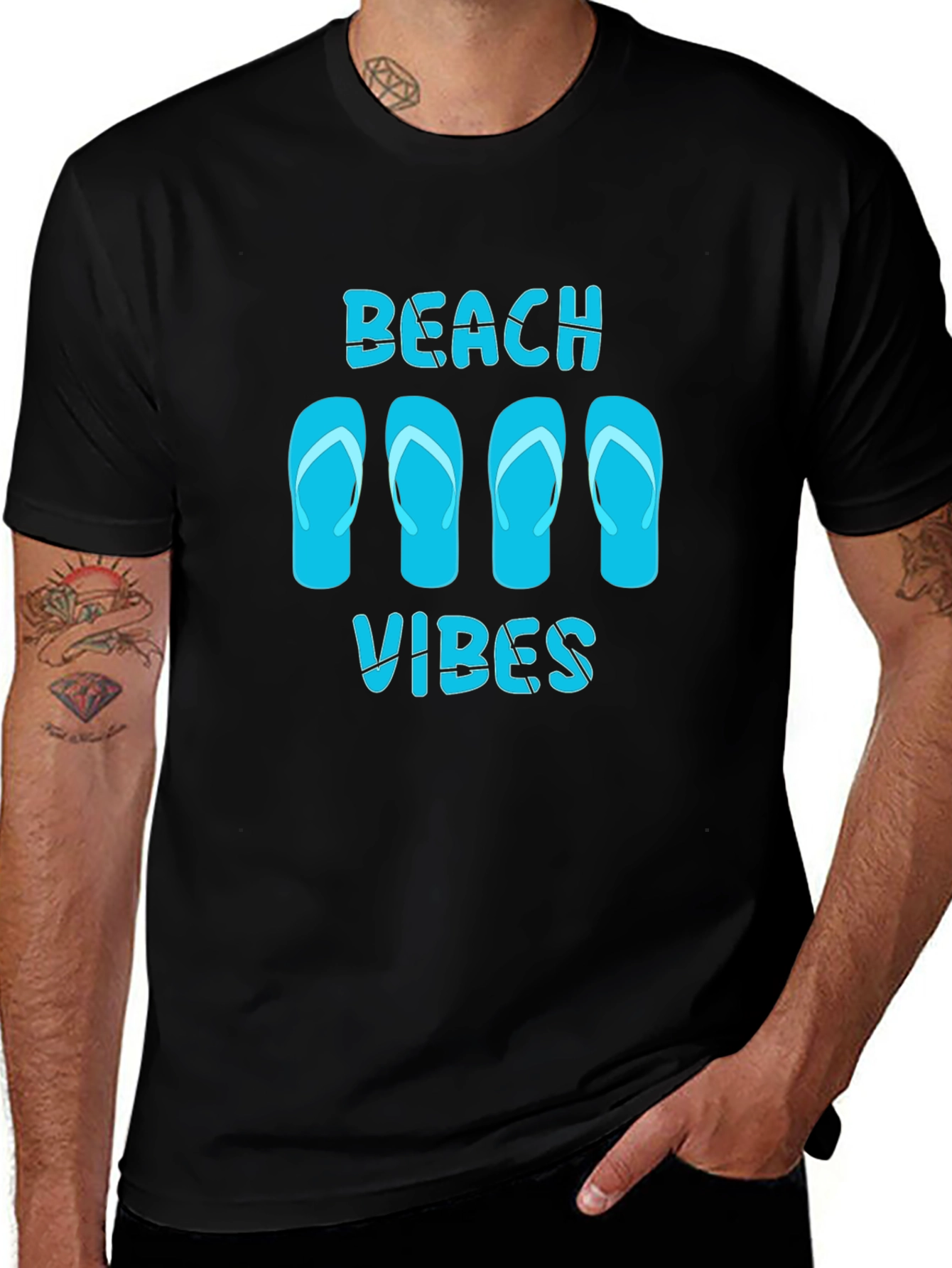 Beach Vibes Flip Flop Graphic Tee - Black