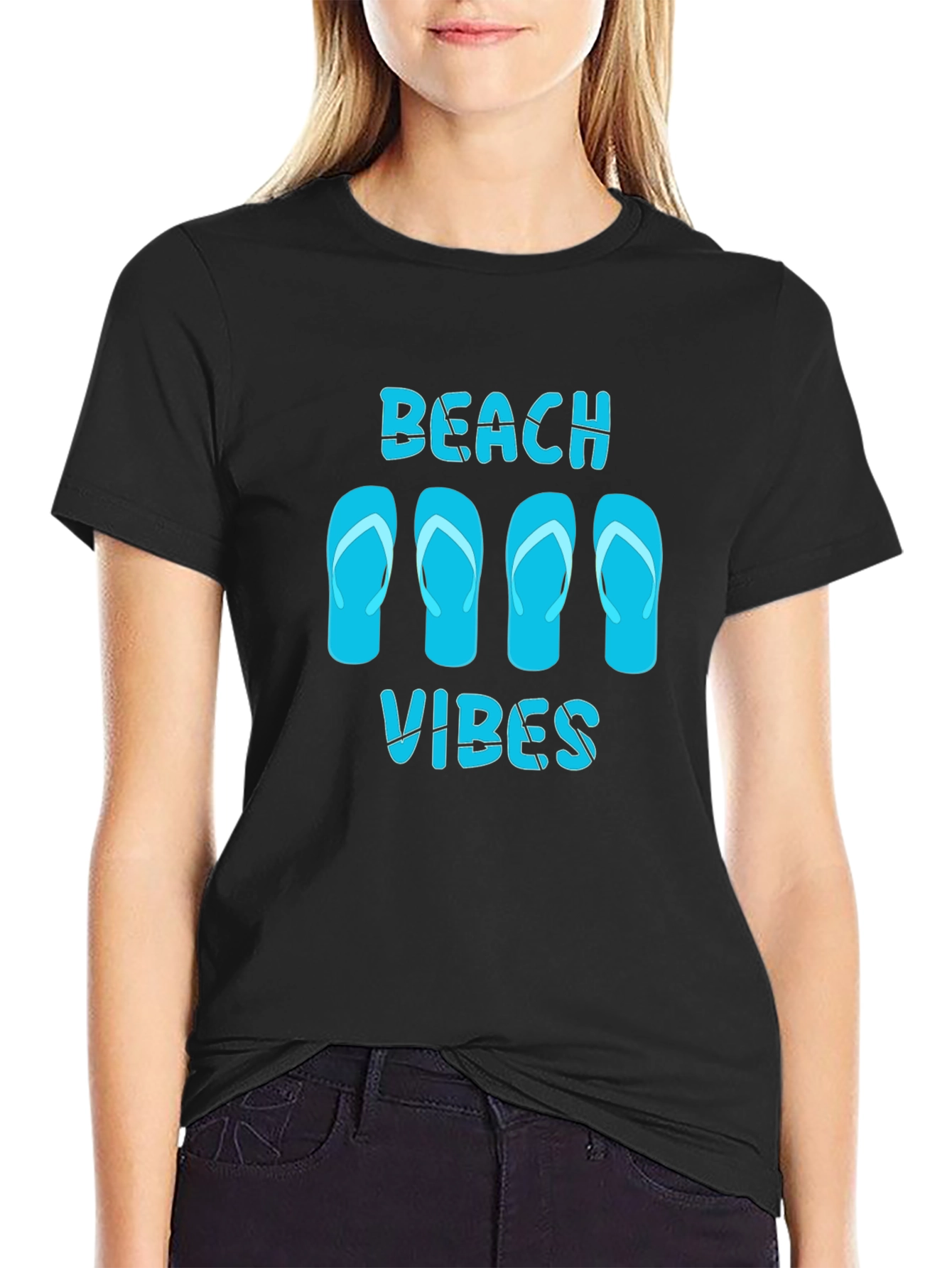 Beach Vibes Flip Flop Graphic Tee - Black