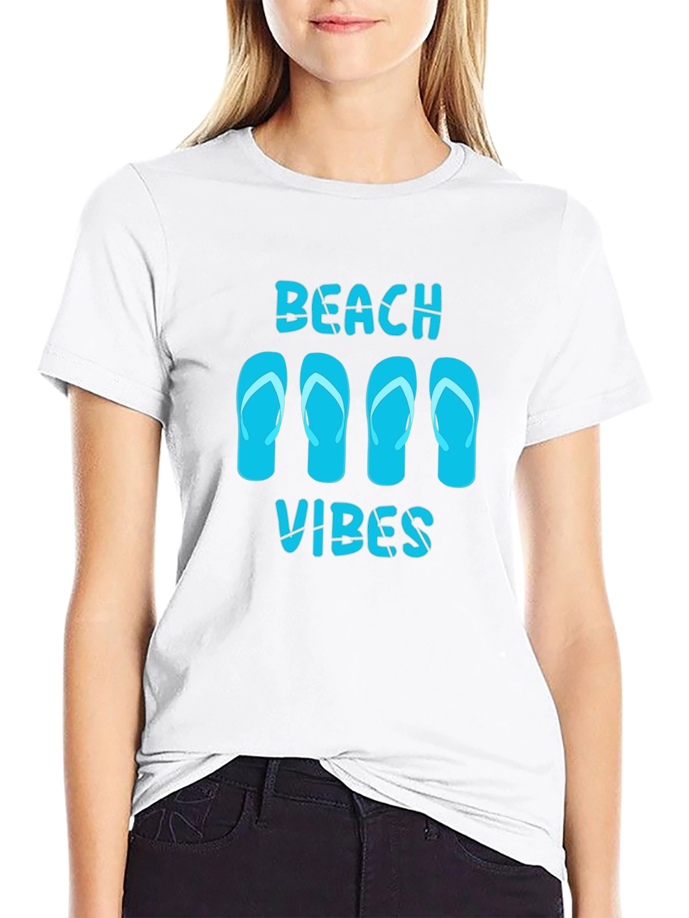 Beach Vibes Flip Flop Graphic Tee - Black