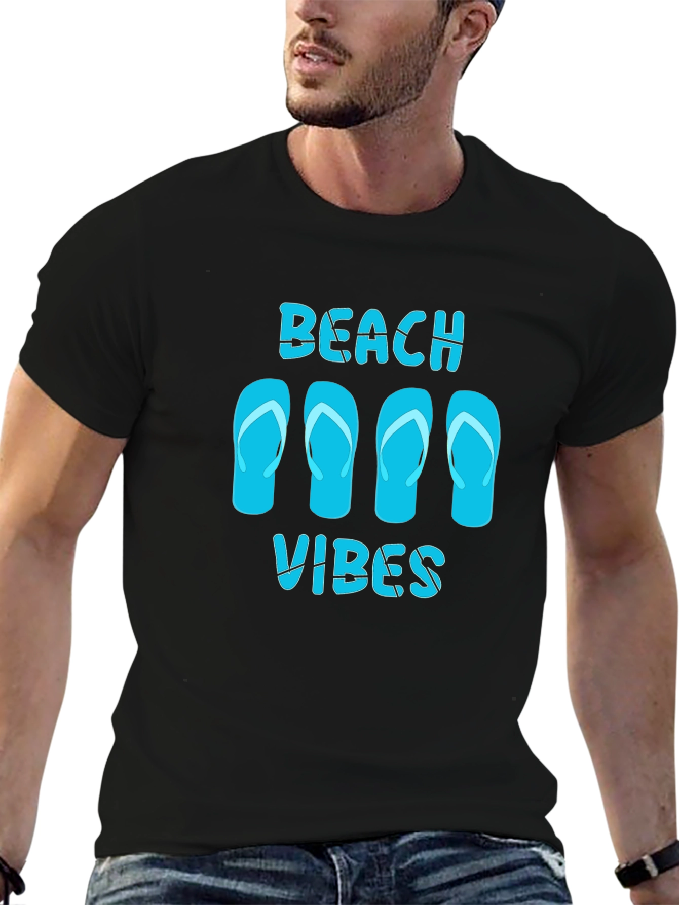 Beach Vibes Flip Flop Graphic Tee - Black