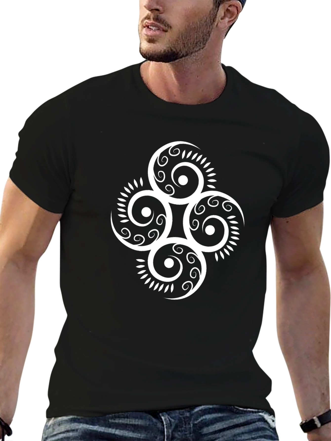 Abstract Swirl Graphic Print Black T-Shirt