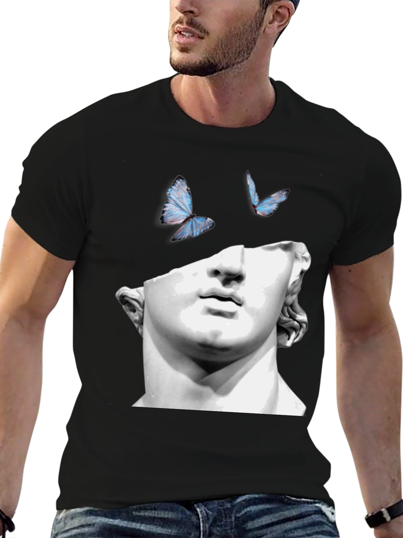 Sculpture & Butterfly Graphic Black T-Shirt